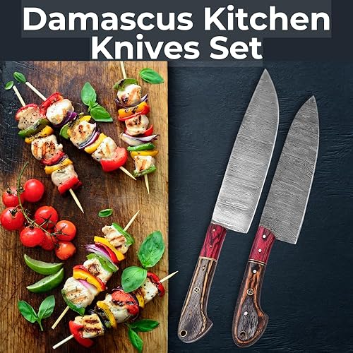 Miniatura 7 de LEONA CRAFT Juego de cuchillos de cocina hechos a mano de acero de Damasco con bolsa de cuero, 5 piezas de álamo para el hogar, cuchillo profesional