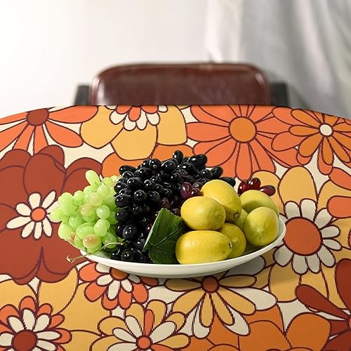 Miniatura 524 de Mantel floral hippie, diseño retro de los años 70, naranja, rosa, azul, floral, bohemio, estampado estético de margaritas, para fiesta, picnic