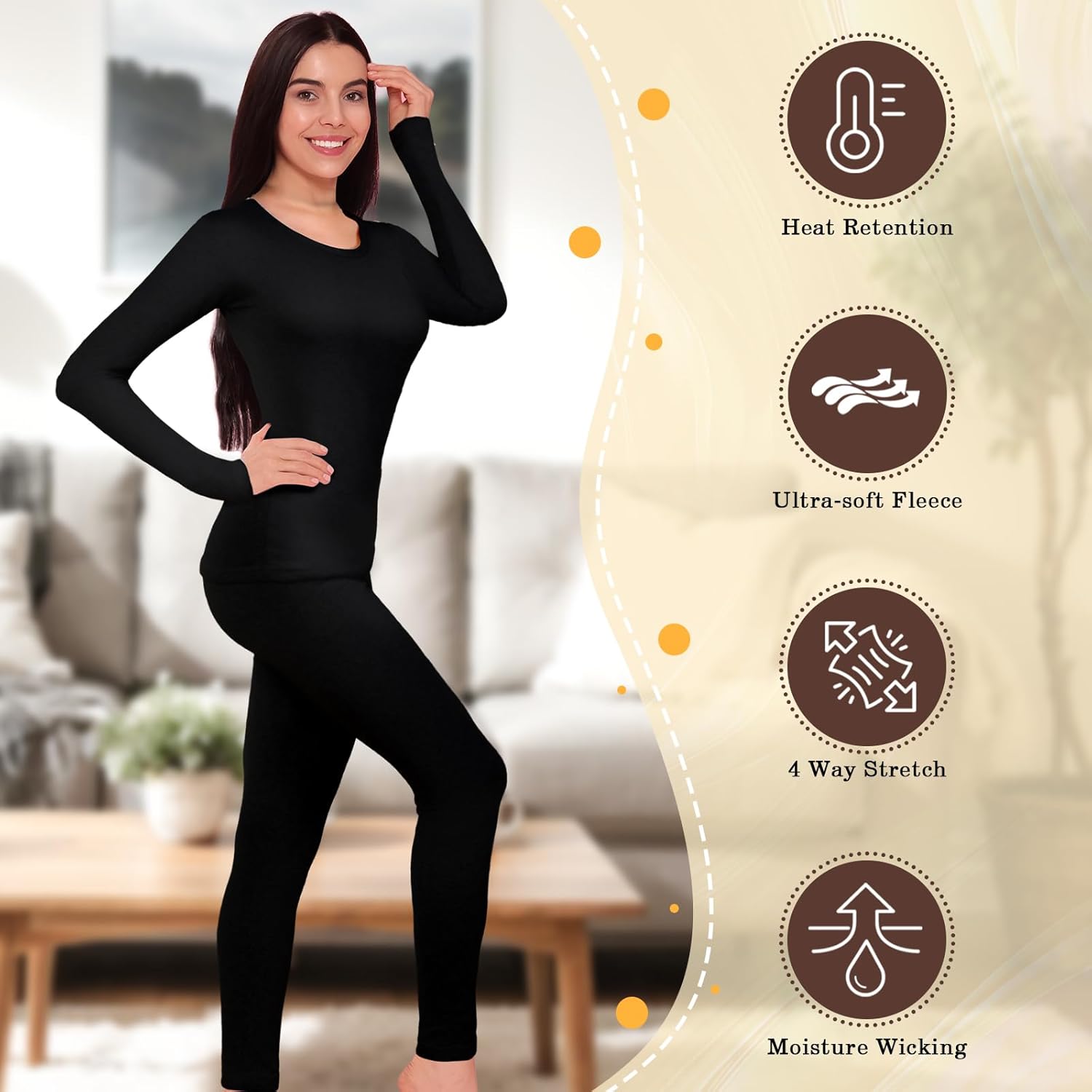 Patelai 2 Set Thermal Underwear Warm Fleece Lined Thermal Leggings and Womens Thermal Tops Base Layer for Winter Cold Weather - Image 3