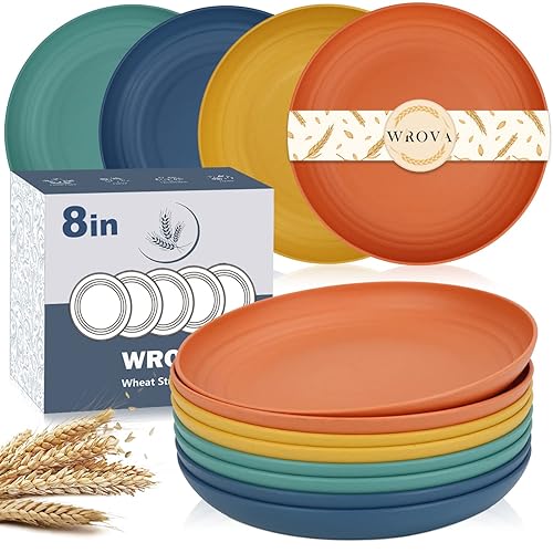 Wrova Wheat Straw Plates - 8 Inch Unbreakable Dinner Plates