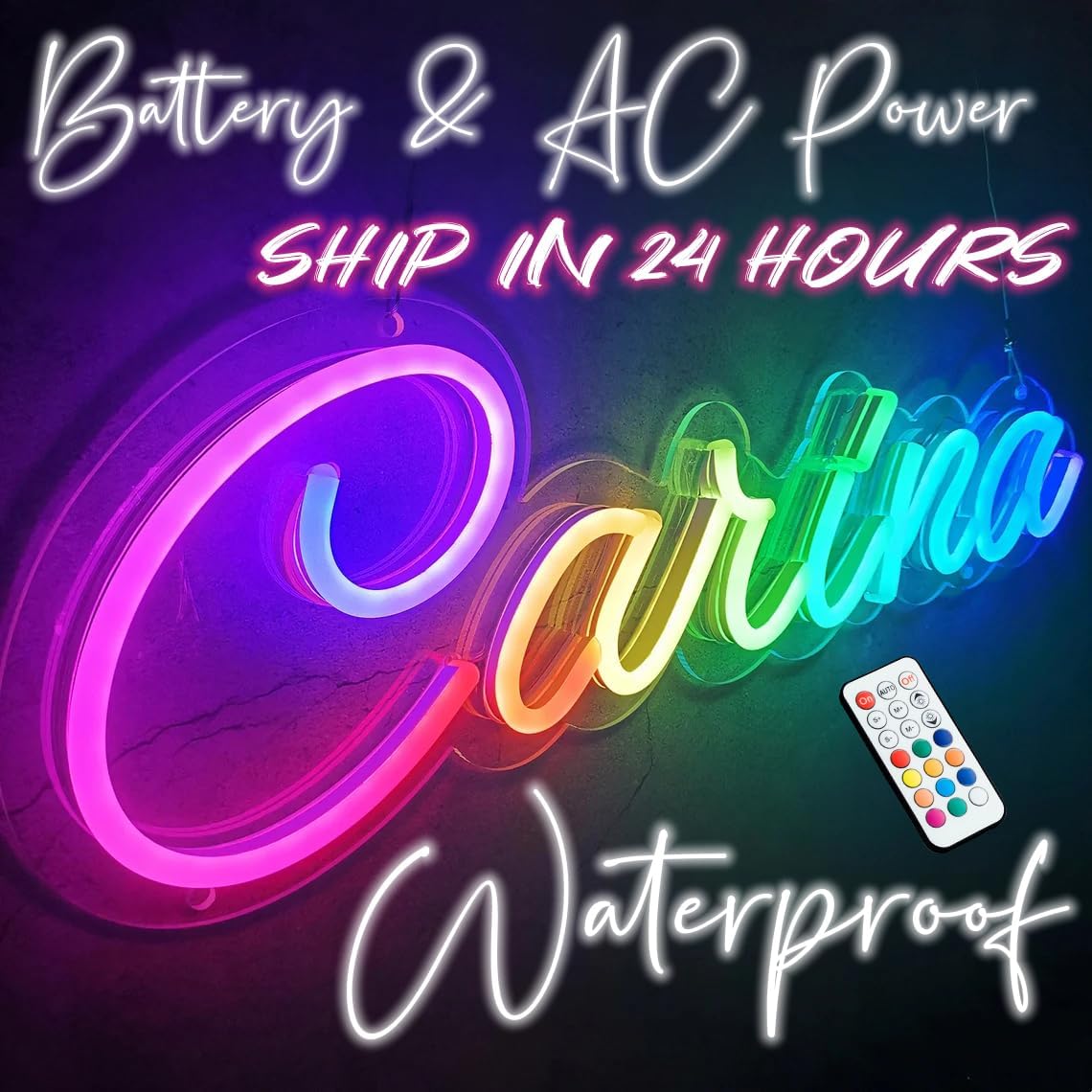 Color Changing Custom Neon Signs for Wall Decor, Neon Sign Customizable, Personalized Neon Signs, Customized Wedding Neon Sign, 12 Colors Change, Remote Dimmer, AC & Battery Powered, Waterproof