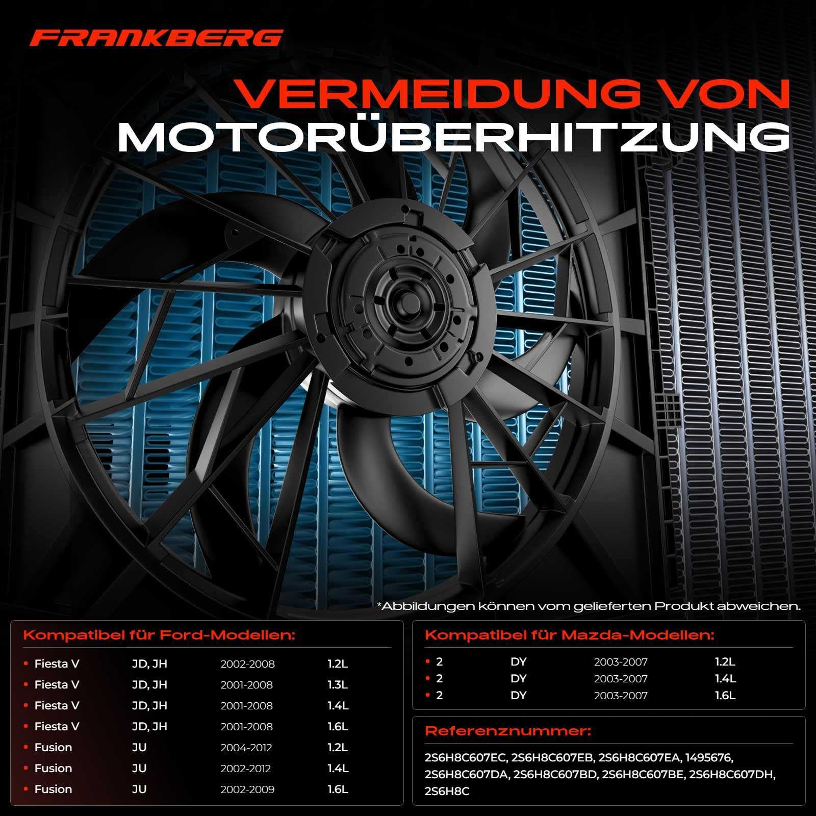 Kühlerlüfter Motorkühlung 2-Polig 250W für 2 DY Fiesta V JH JD Fusion JU 2001-2012 1495676