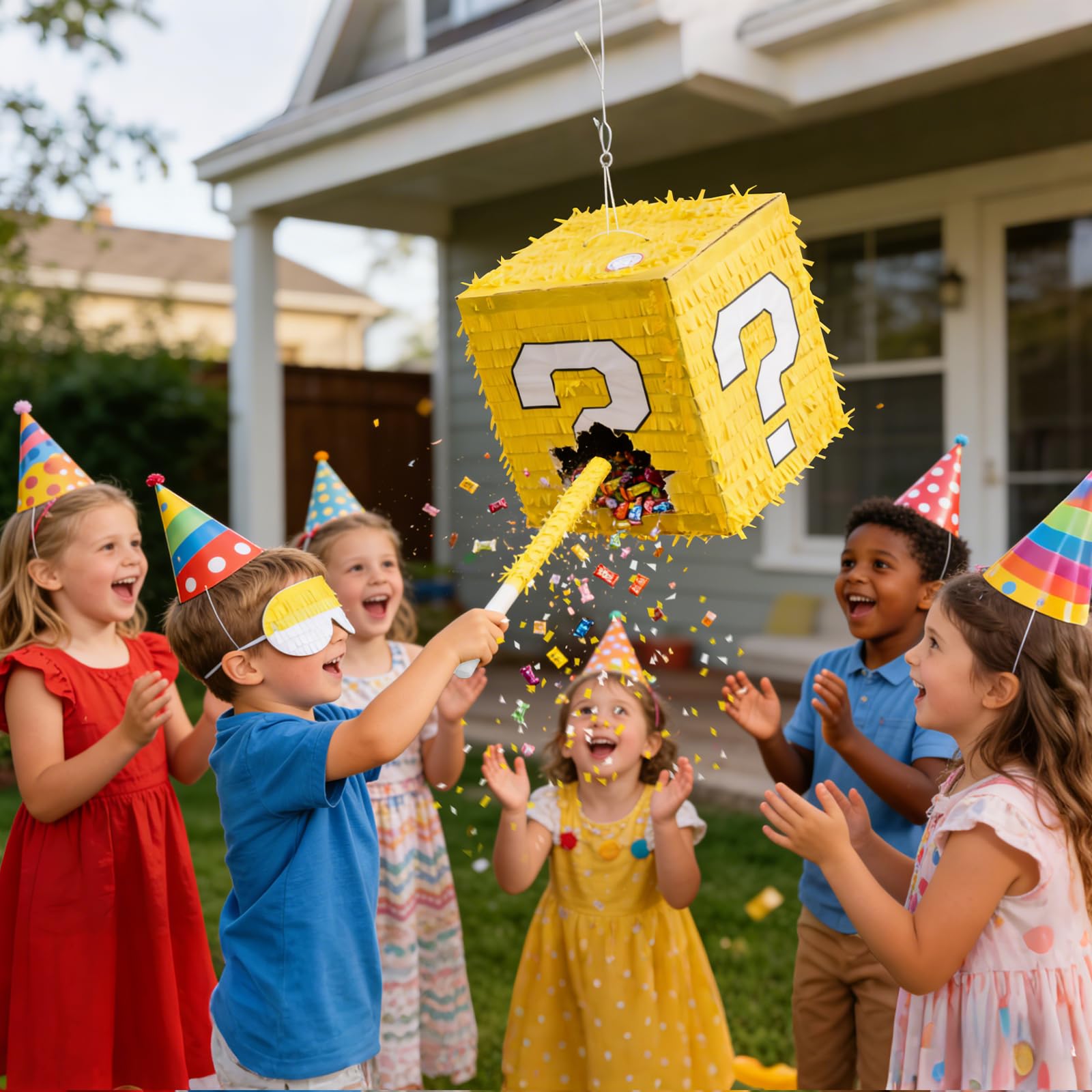 Juego de piñatas grandes para fiestas infantiles, kit completo de juego de fiesta con palo de golpear, vendas y relleno de confeti, perfecto para decoraciones de fiesta de cumpleaños para niños y - imagen 8