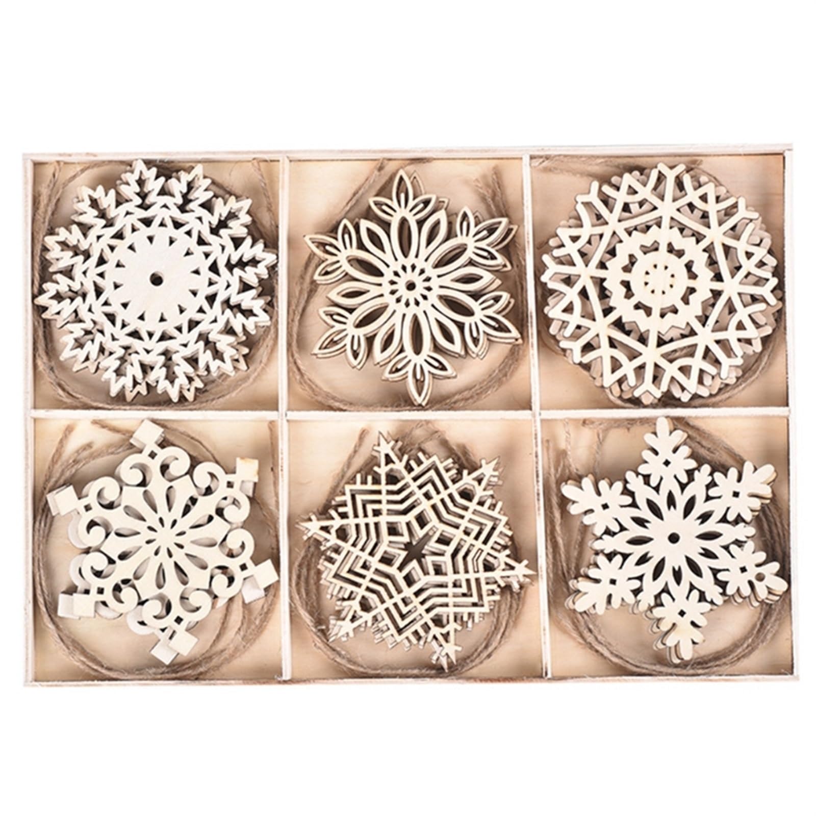 Ineout A 24Pcs Wooden Snowflakes Ornaments 10Cm Christmas Tree Hanging Decorations Rustic Ornament Wood Crafts