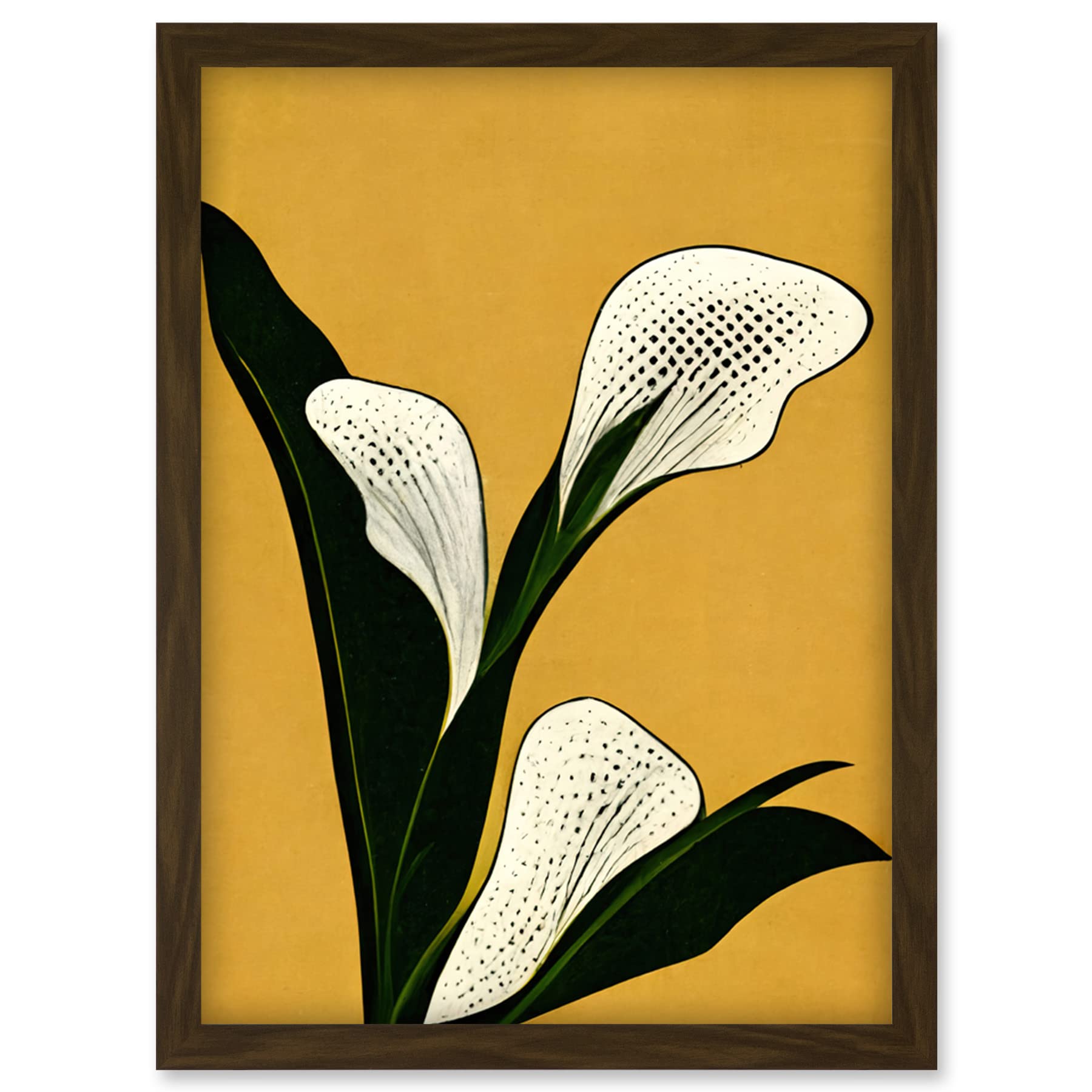 Art Deco Pop Art Calla Lily Flower Framed Wall Art Print - A4 Size - White