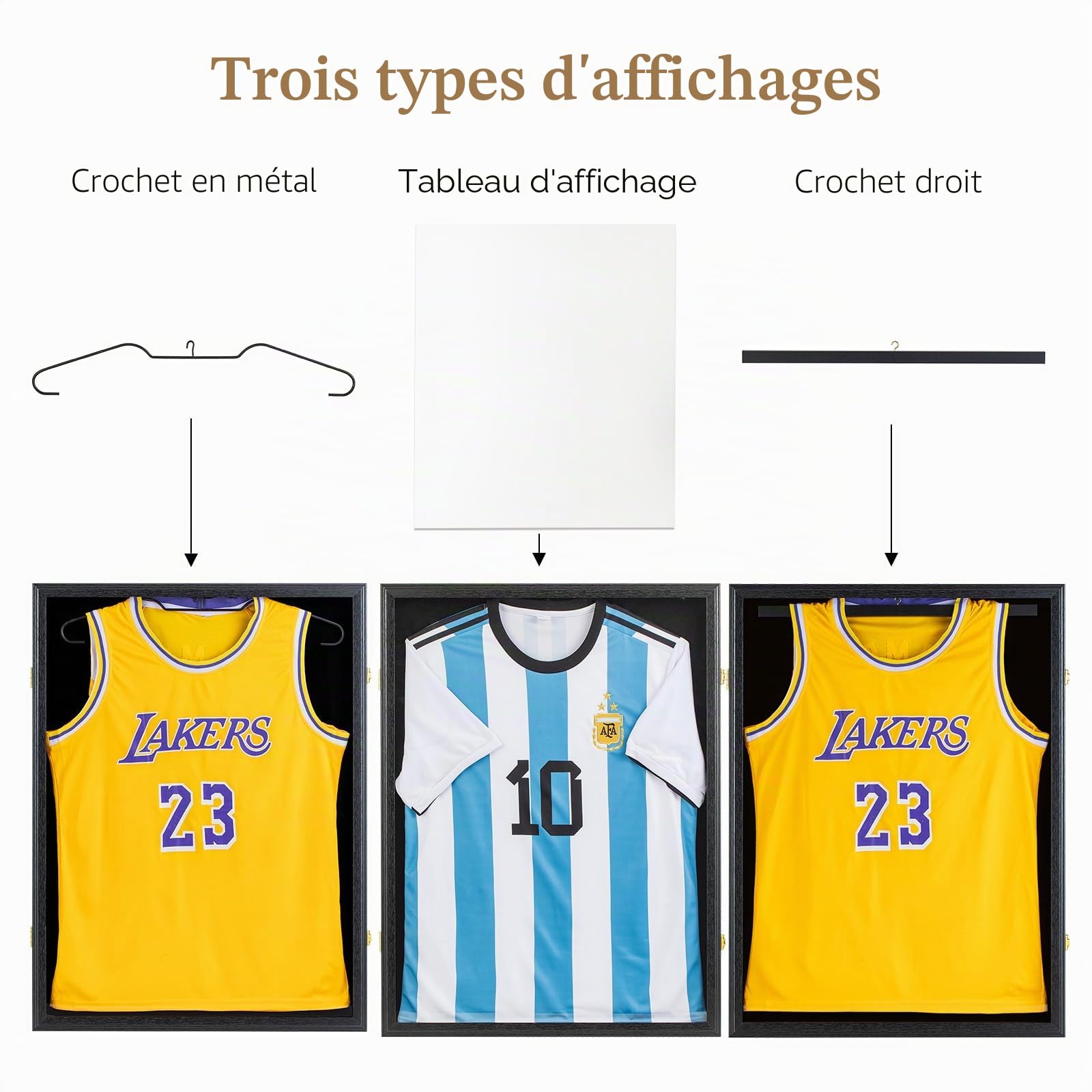Cadre Tricot 70x90 cm Maillot de football Grand Cadre objet 3D pour Enfants et Adultes Football Basketball T-shirt Noir