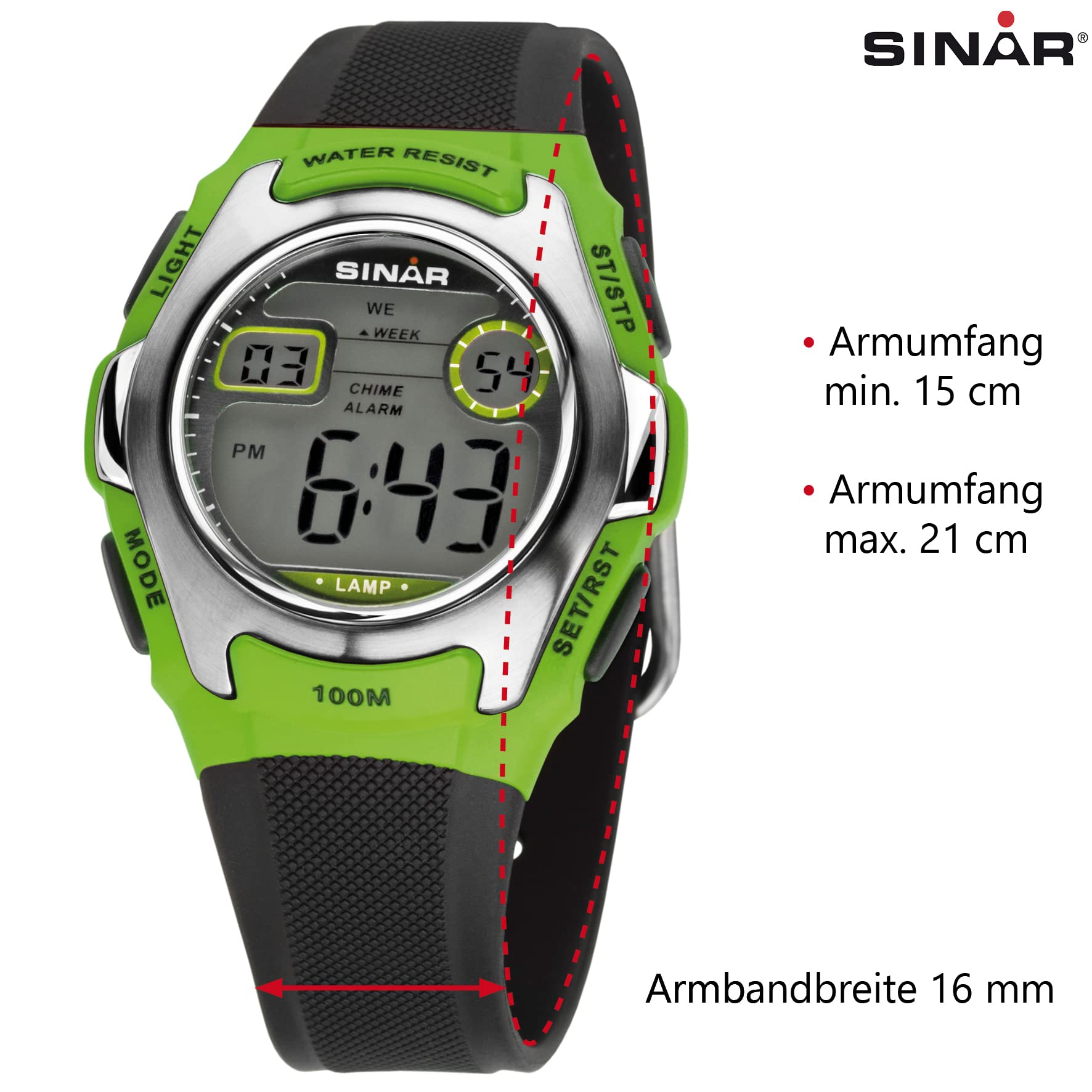 SINAR XE-50-3 - Orologio da polso, cinturino in resina colore nero