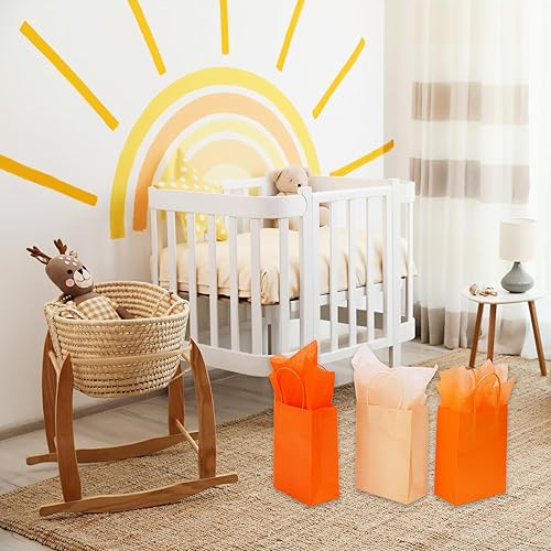 Miniatura 7 de Whaline Bolsas naranjas para recuerdos de fiesta, 24 bolsas de regalo de papel con asas, bolsas de compras de comestibles, 30 unidades de papel de