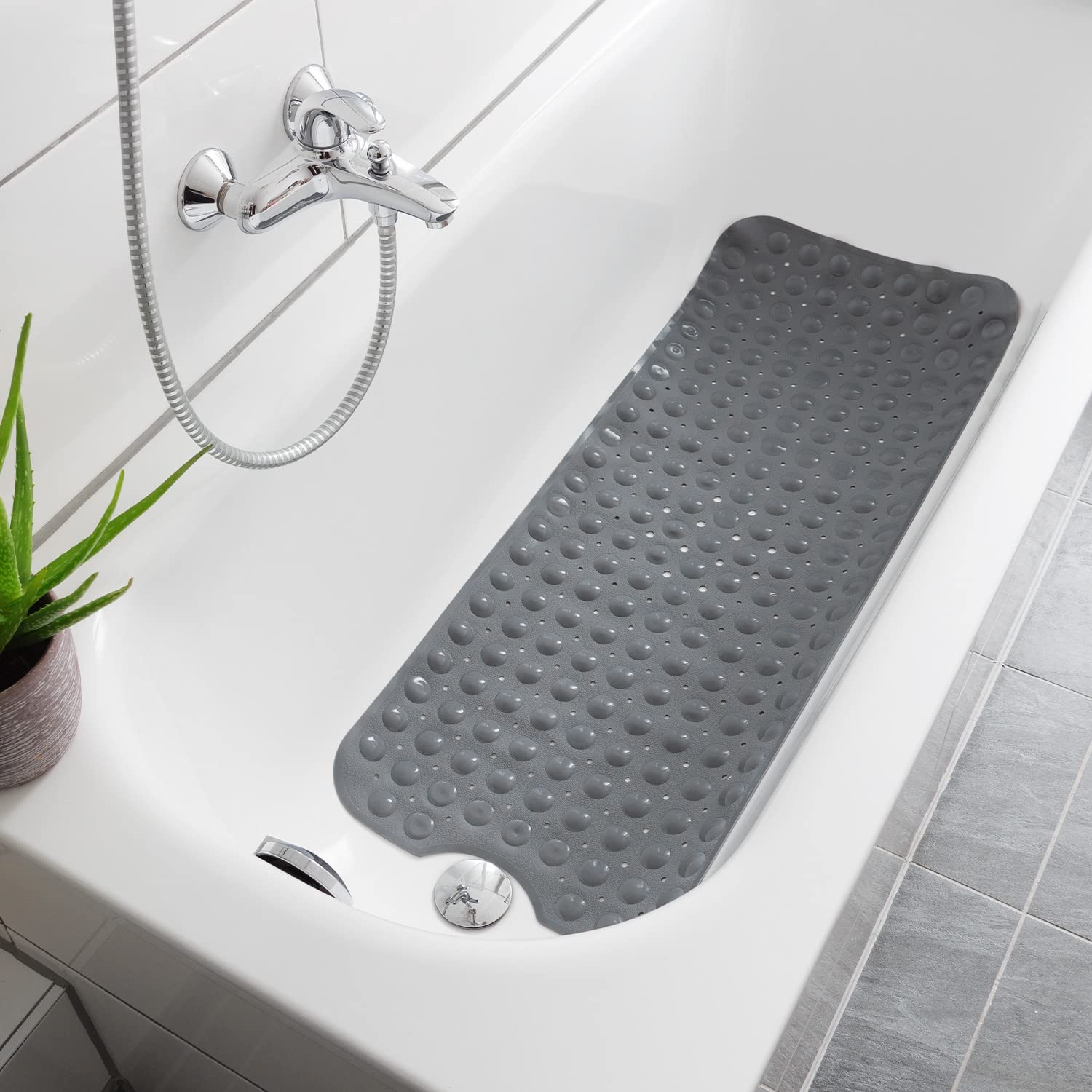 Navaris Tappetino Antiscivolo Vasca da Bagno - Tappeto 100x41cm Anti Scivolo Anti Muffa Rettangolare Grip 191 Ventose Super Aderenza su Piatto Doccia