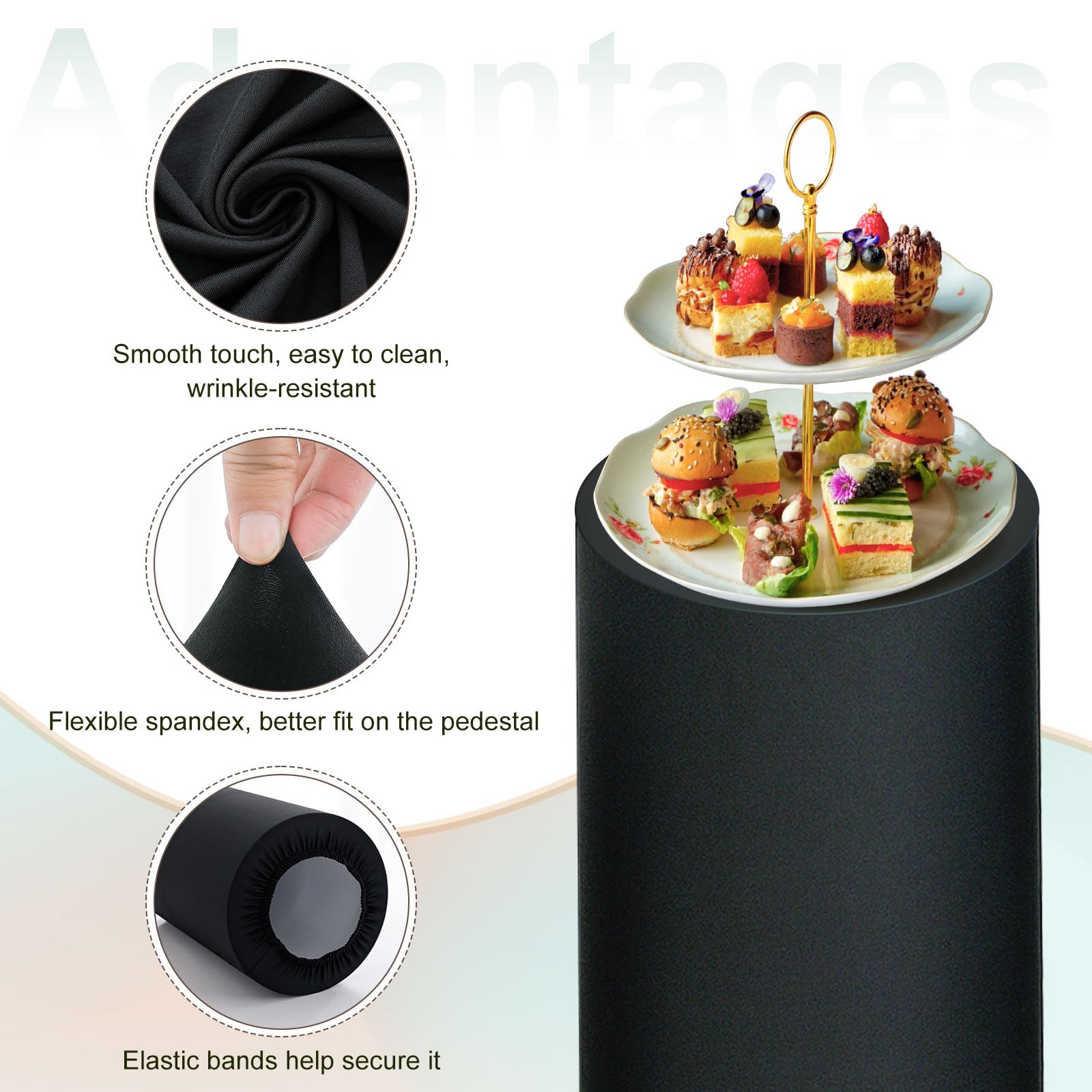 QUARKZMAN Lot de 5 Housses de Socle Cylindrique en Spandex Noir, Housse de Socle pour Décoration de Fête Mariage Anniversaire, Contient uniquement les Housses Cylindriques (Tissu Élastique)