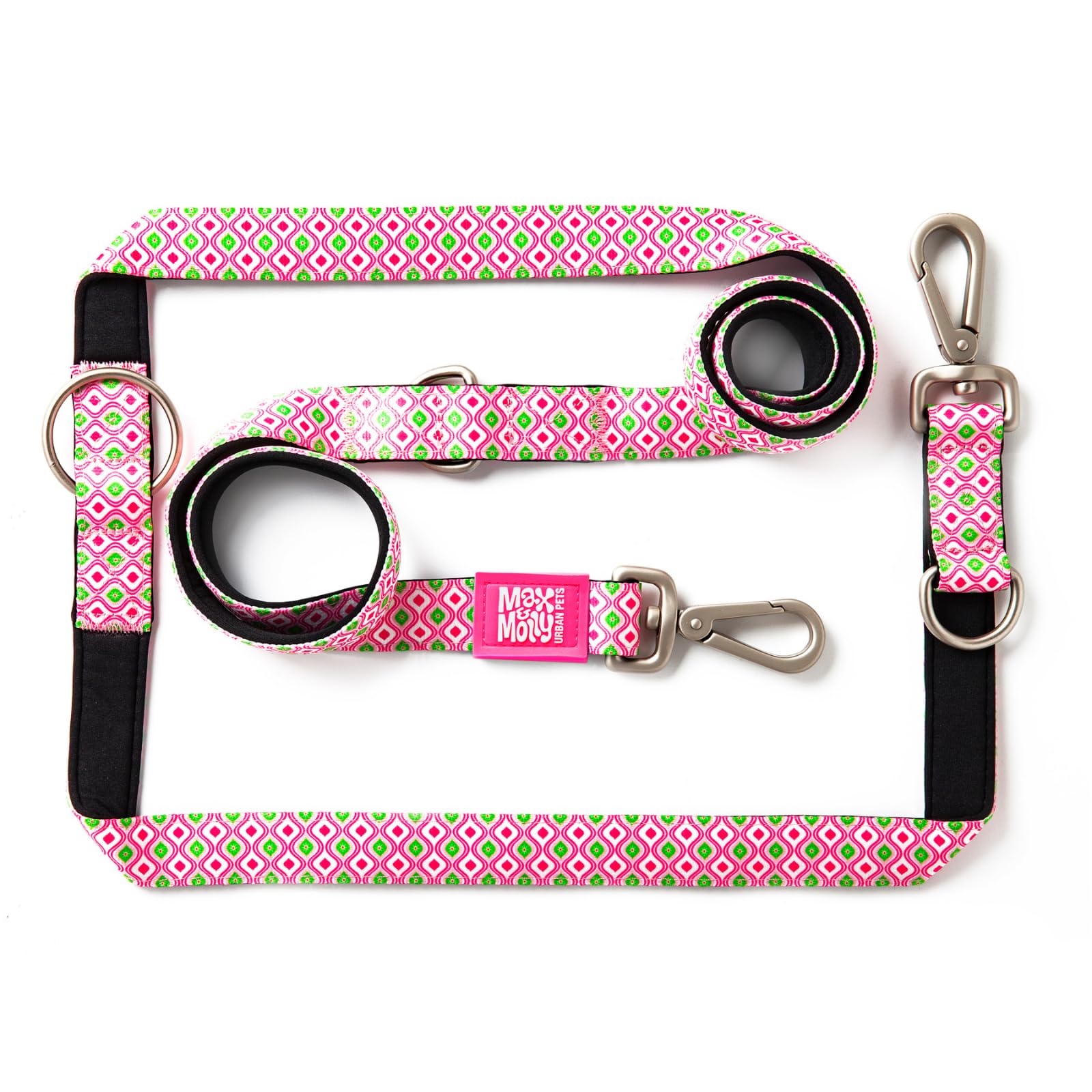 Guinzaglio Multifunzione Max &amp; Molly 2m | Con 2 Moschettoni | Tracolla Imbottita | Per Cani Cherry Bloom