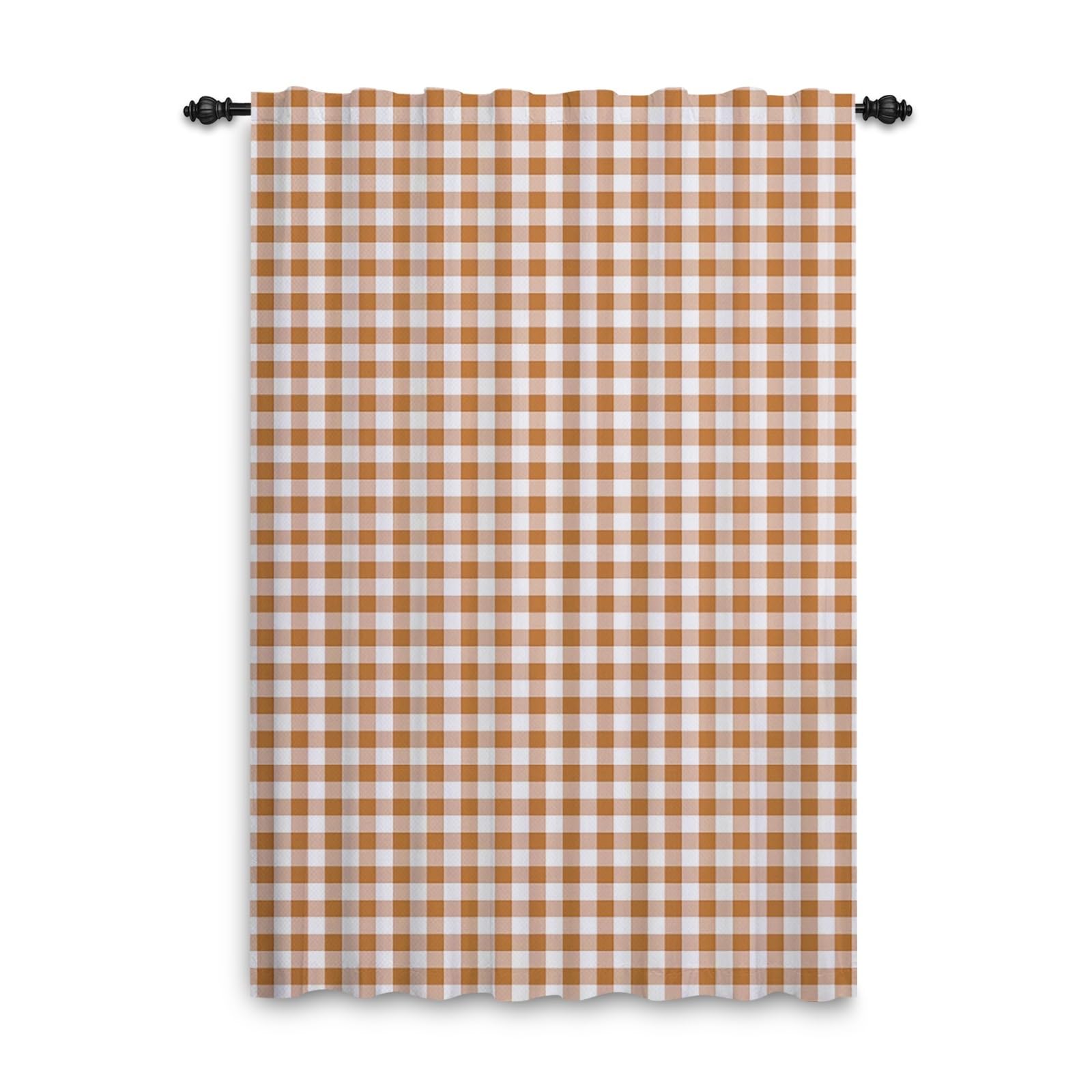 ggaimwf Taupe Curtains for Bedroom Check Drape Curtains Gingham Plaid Vintage Window Treatment Country House Style Living Room Patio Hallway Room Divider Curtain Rod Pocket 117x229cm 1 Panel