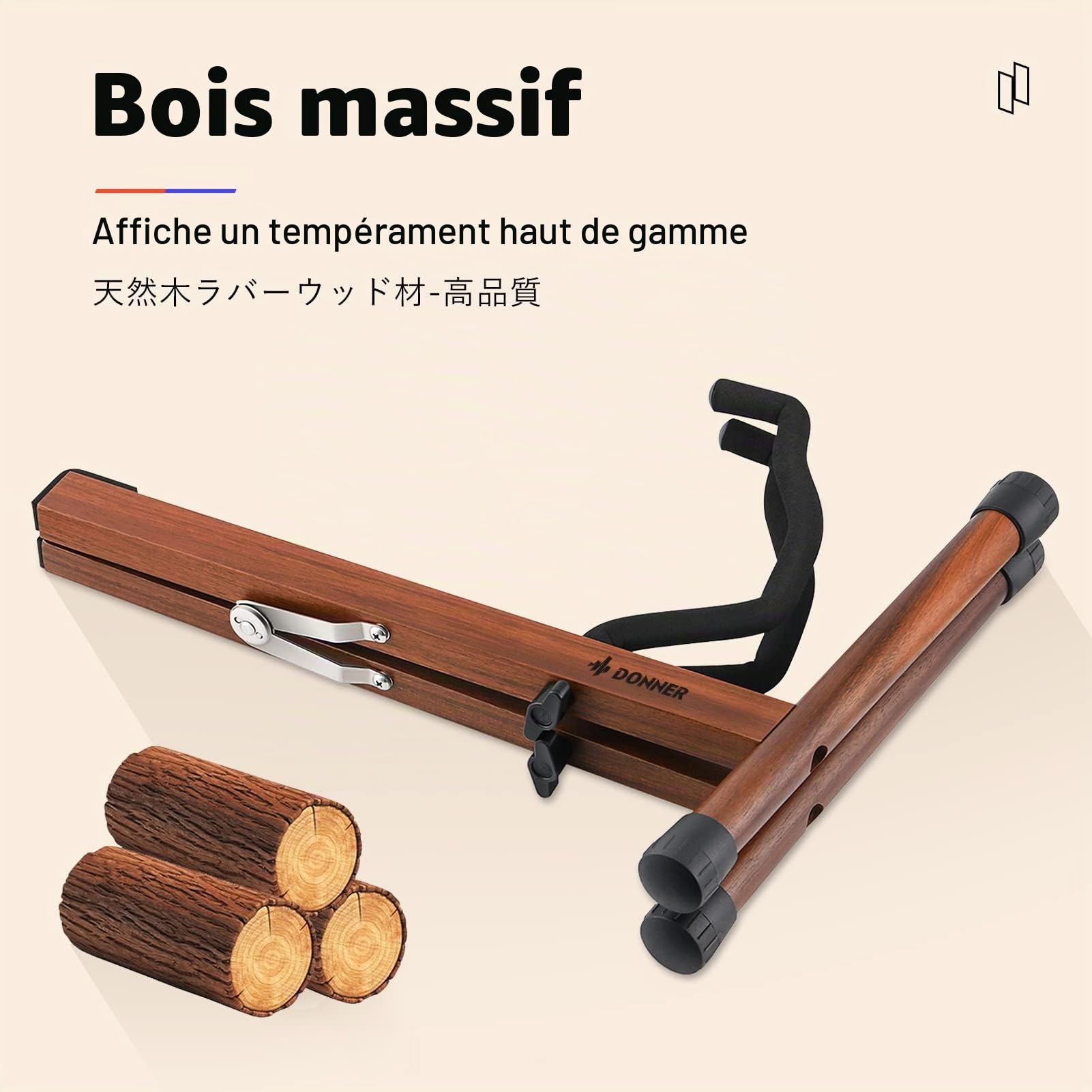 Donner Support Guitare en Bois Porte Guitare, A-frame Stand Guitare Pliable Portable pour Guitare Acoustique et Electrique, Ukulélé, Basse
