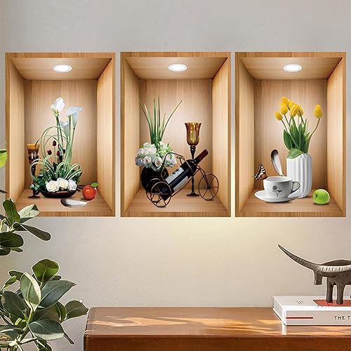 Calcomanías de pared 3D de plantas verdes en maceta, calcomanías de pared de jarrones de flores blancas 3D, vinilo creativo para despegar y pegar, disponible en Yaxa Guatemala