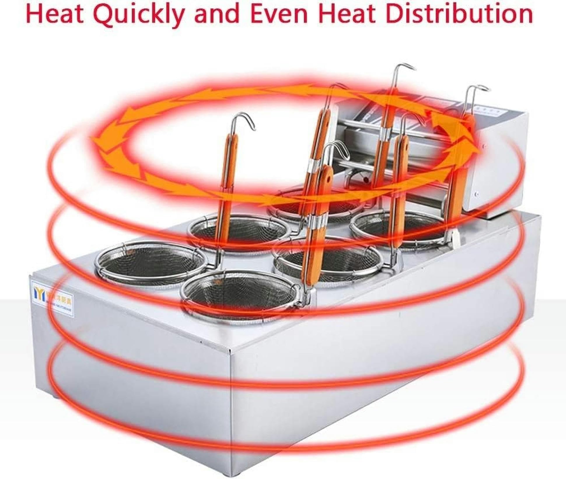 Cuocispa Elettrico, Cuocispa, Macchina per Pasta con Cestello A 6 Fori, Macchina per Cuocere La Pasta in Acciaio Inox per Uso Commerciale E Domestico, per Casa E Ristoran,