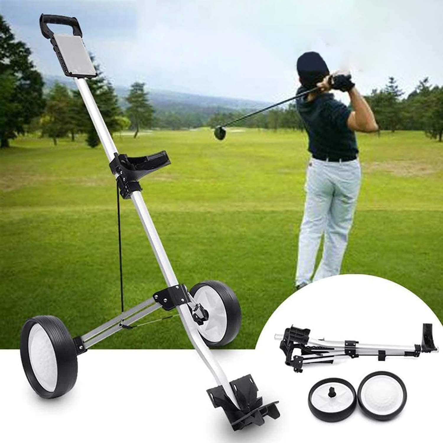 Carrello da Golf a Spinta, Carrello da Golf a 2 Ruote Girevole Carrello da Golf Pieghevole di Un Secondo con tabellone segnapunti Multifunzione, carrelli da Golf Push Pull