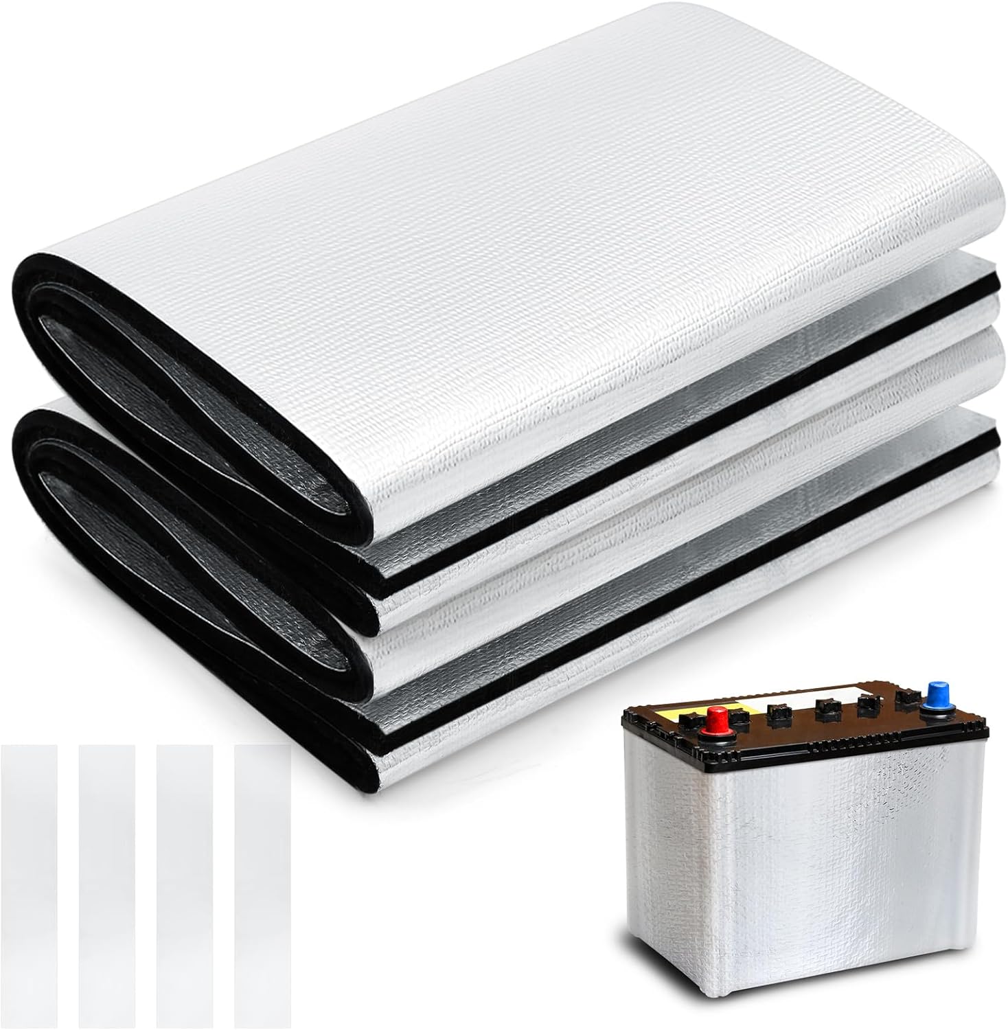2 Set 40"x 7.1" Universal Car Battery Insulation Kit, 2 Battery Blankets with 4 Aluminum Foil Tapes for Extreme Temperature Cold/ Hot Weather Protector for Vehicle, Truck 2 40" X 7.1"