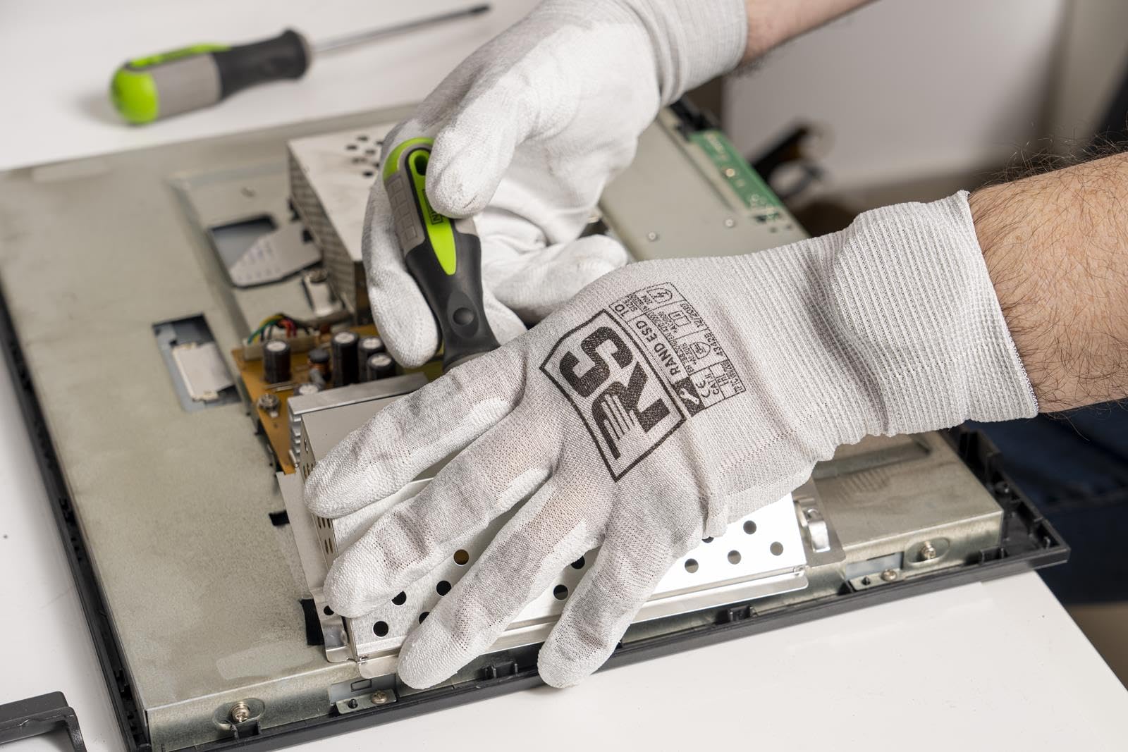 RS RAND ESD/Montage-Handschuhe Schnittschutz/Größe 06, 12 Paar/Weiß Grau/Montagehandschuhe/Electrostatic Schnittfeste Handschuhe Arbeitshandschuhe/Equipped with Carbon Fiber
