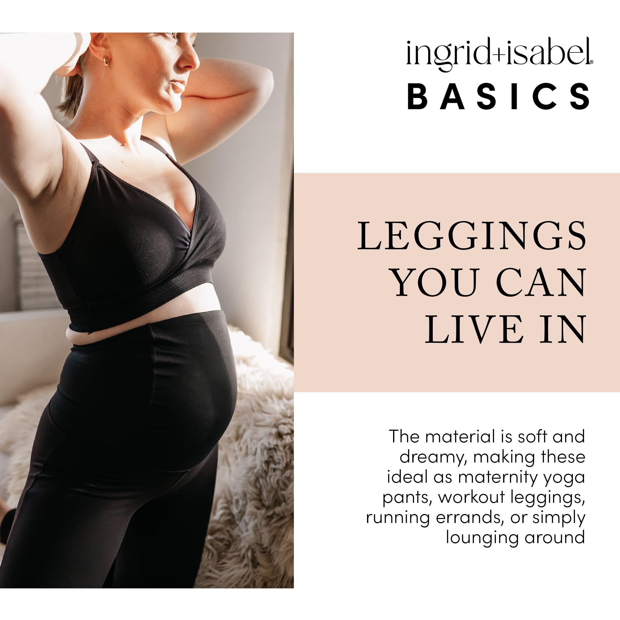Ingrid & Isabel Basics 7/8 Active Umstands-Leggings mit Crossover-Panel, Bauchstütze, Schwarz