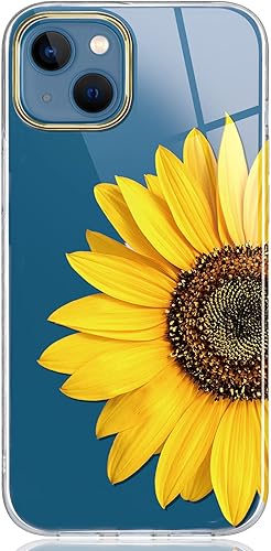 BAISRKE Funda compatible con iPhone 13, funda transparente con flores, para mujeres femeninas, a prueba de golpes, diseño floral, carcasa trasera
