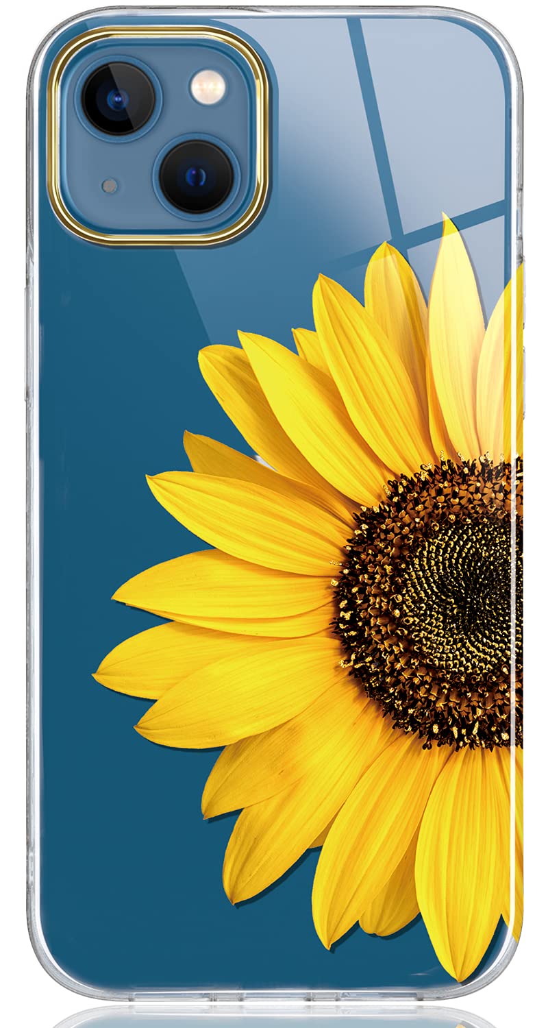 BAISRKE Compatible with iPhone 13 Case,Clear Case with Flowers,for Girly Women,Shockproof Floral Pattern Hard Back Cover for iPhone 13 Case 6.1 inch