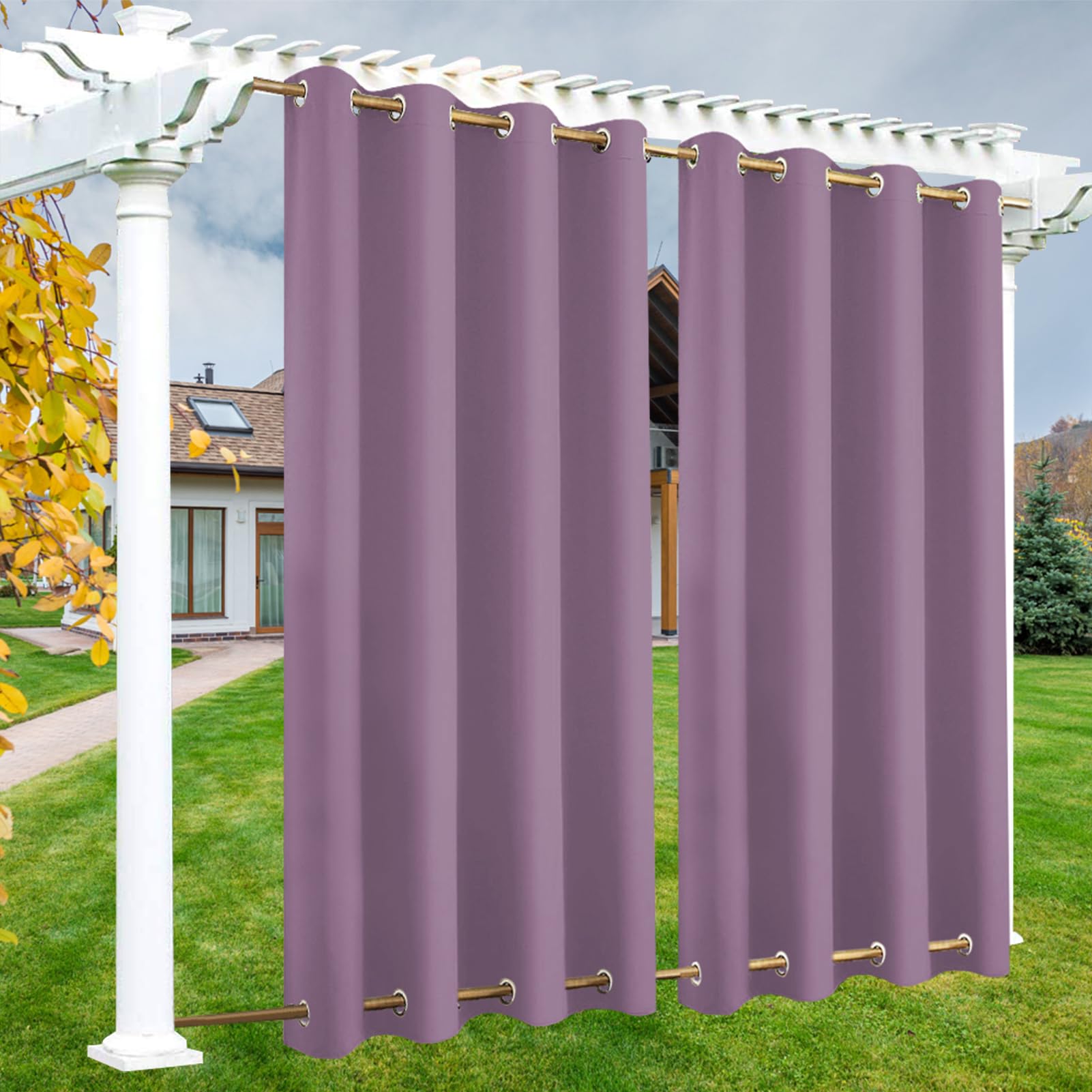 LSDINDF Outdoor Curtains Waterproof, 1 Panel Outdoor Curtain with Top & Bottom Grommets, Privacy and Sun Protection for Pergola, Gazebo, Patio, Porch and Poolside - W 108" x L 89"