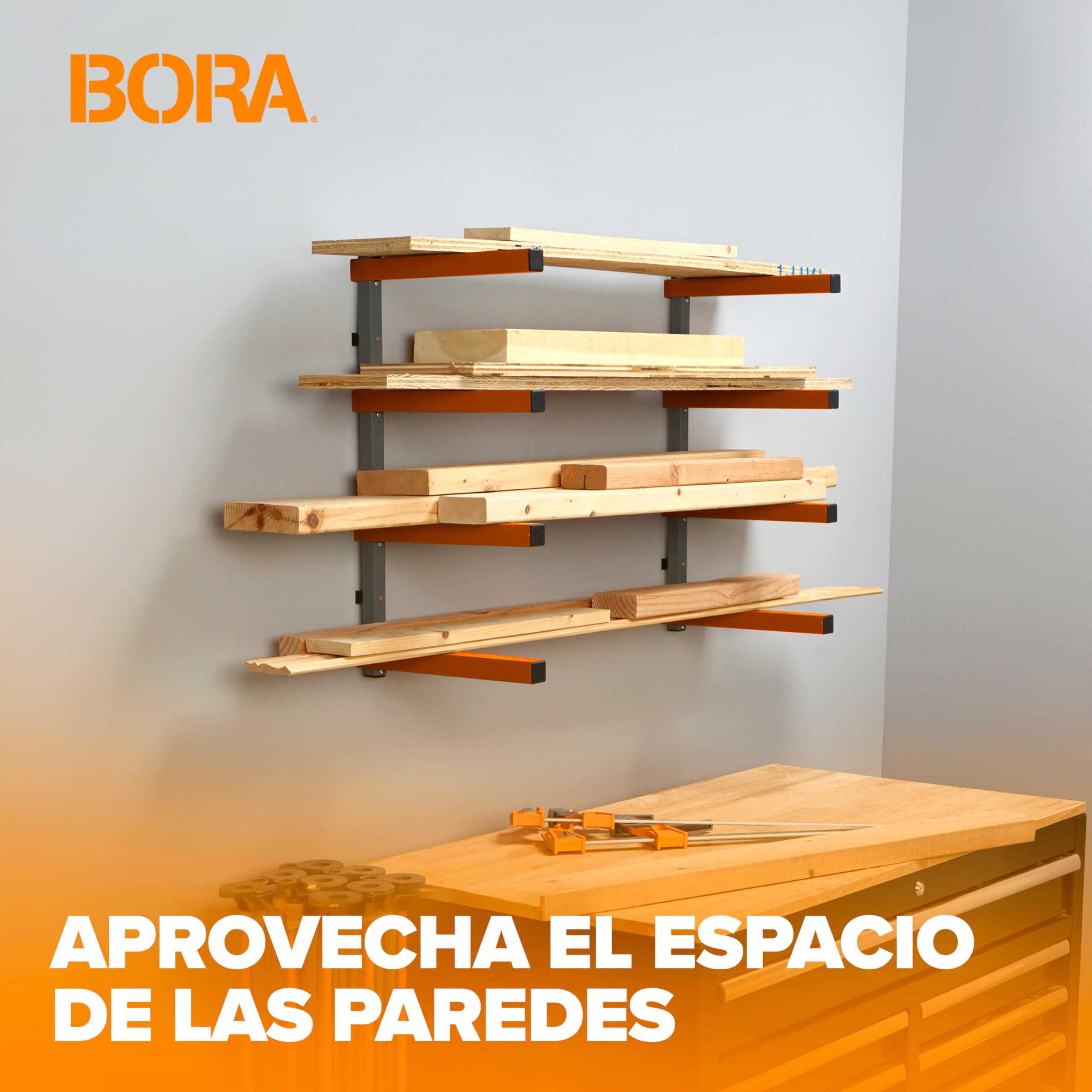BORA PBR-004 Estante Mural 4 Niveles | Garaje Taller | Acero 200 kg