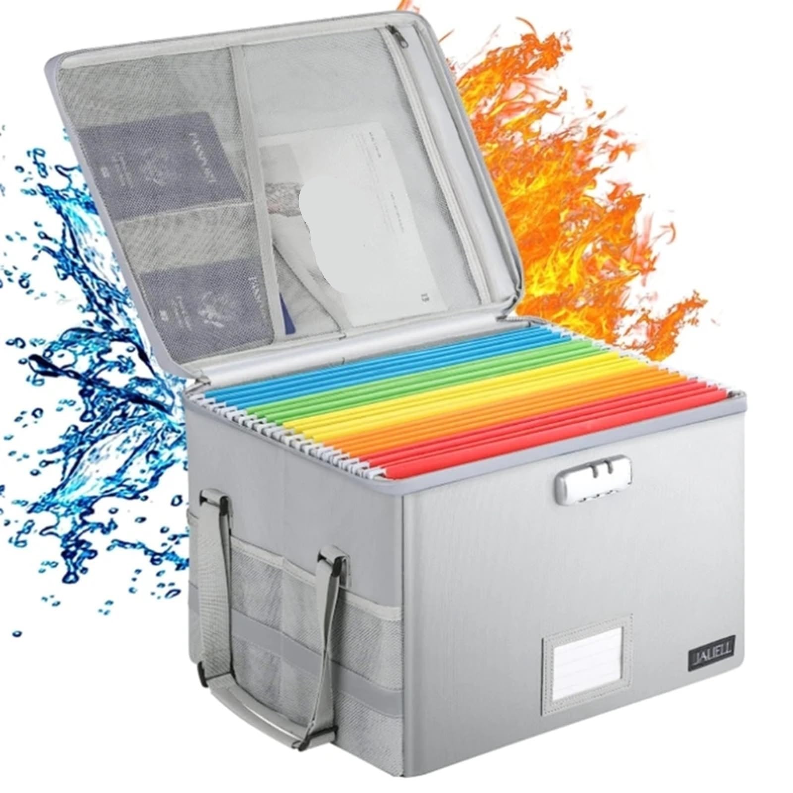 Organizzatore di Documenti ignifugo Scatola Portadocumenti Pieghevole ignifuga con Scatola di riempimento for archiviazione Documenti con Serratura(Black)
