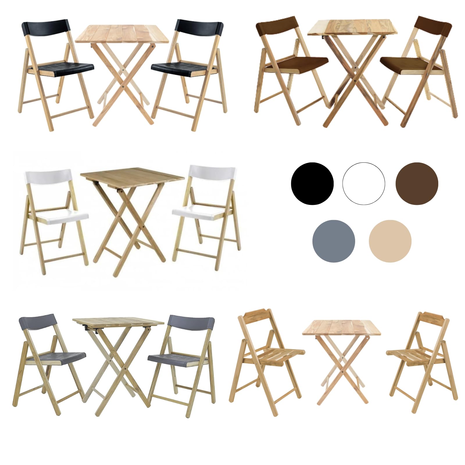 Tramontina - Salon de Jardin ou Balcon en Bois 2 Personnes, 2 chaises et 1 Table Pliantes pour Bistro/cafés/terrasses, Ensemble de Meubles de Jardin, Gris