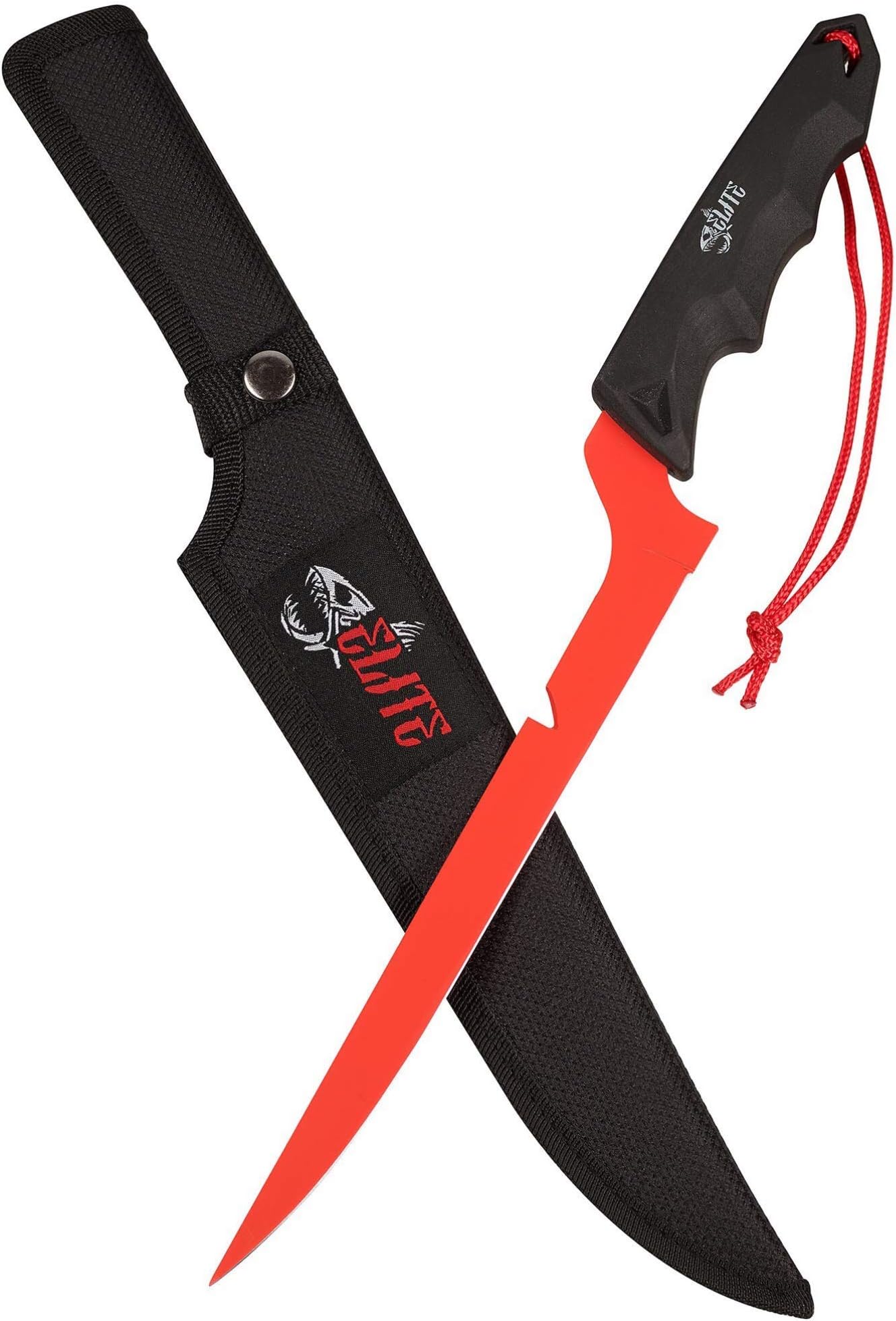 Razor Sharp Blood Red 9” inch Blade Fillet Knife for Fishing Filleting with Unique Offset Filet for Kitchen Outdoor Fisherman Gear and Equipment Boning with Protective Nylon Sheath