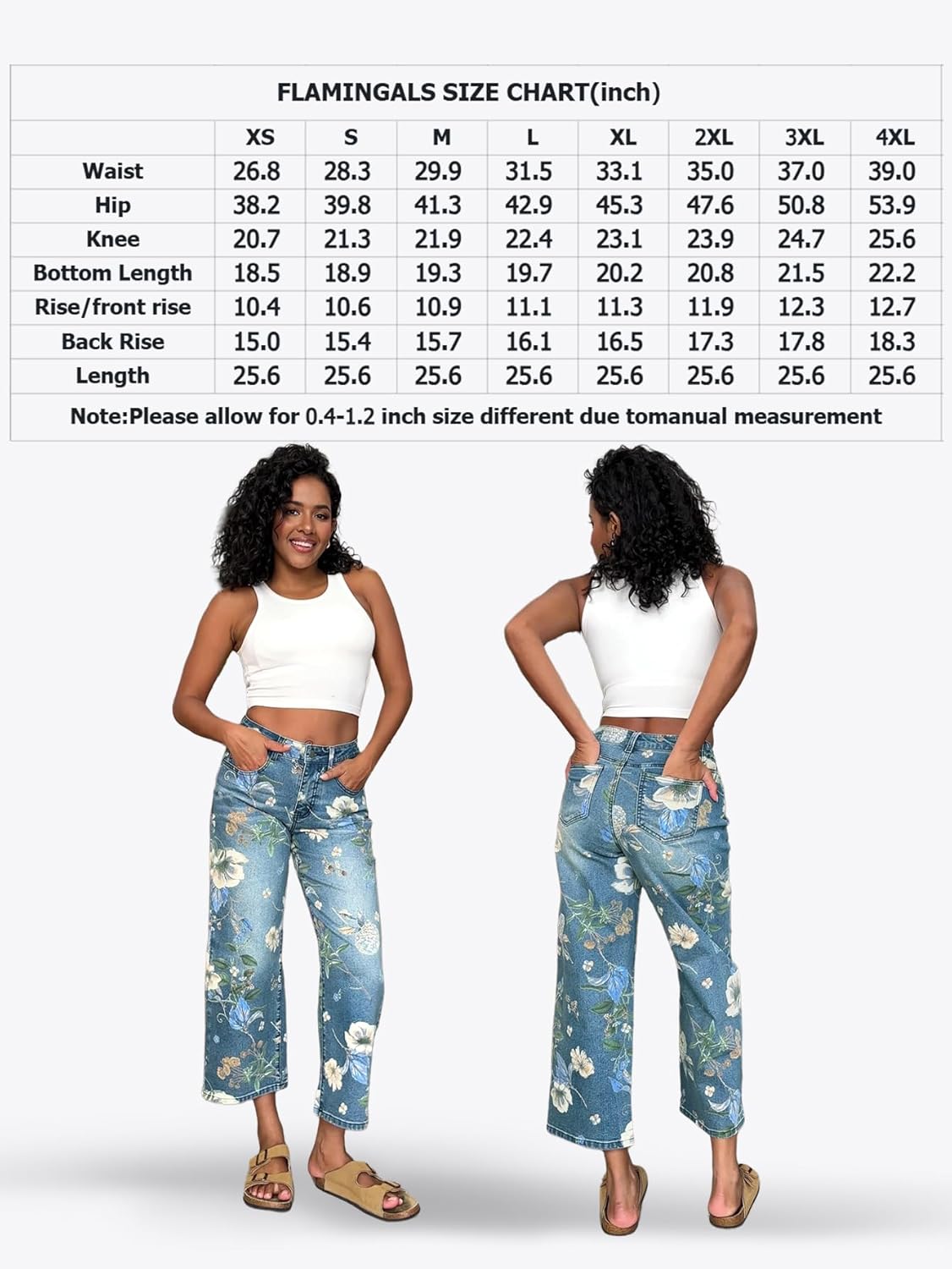 Flamingals High-Rise Vintage Floral Straight Leg Pants for Women Summer Casual Denim Pants - Image 2