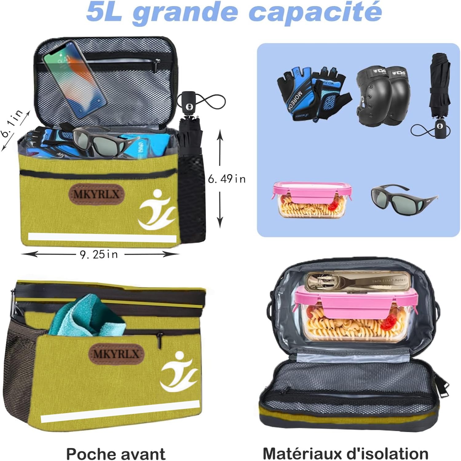 sac de guidon de vélo isotherme 5 l sac à déjeuner support téléphone portable volant écran tactile bandoulière