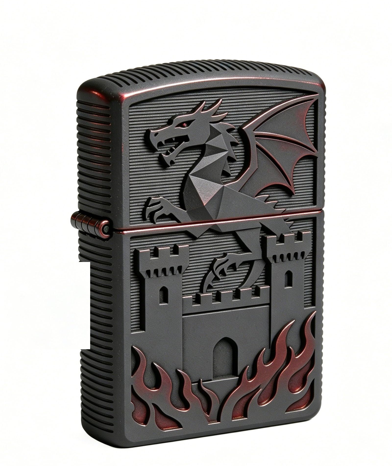Vintage Dragon Castle Flame Engraved Kerosene Lighter Reusable Wheel Grinding Soft Flame Lighter For Indoor Use (A)