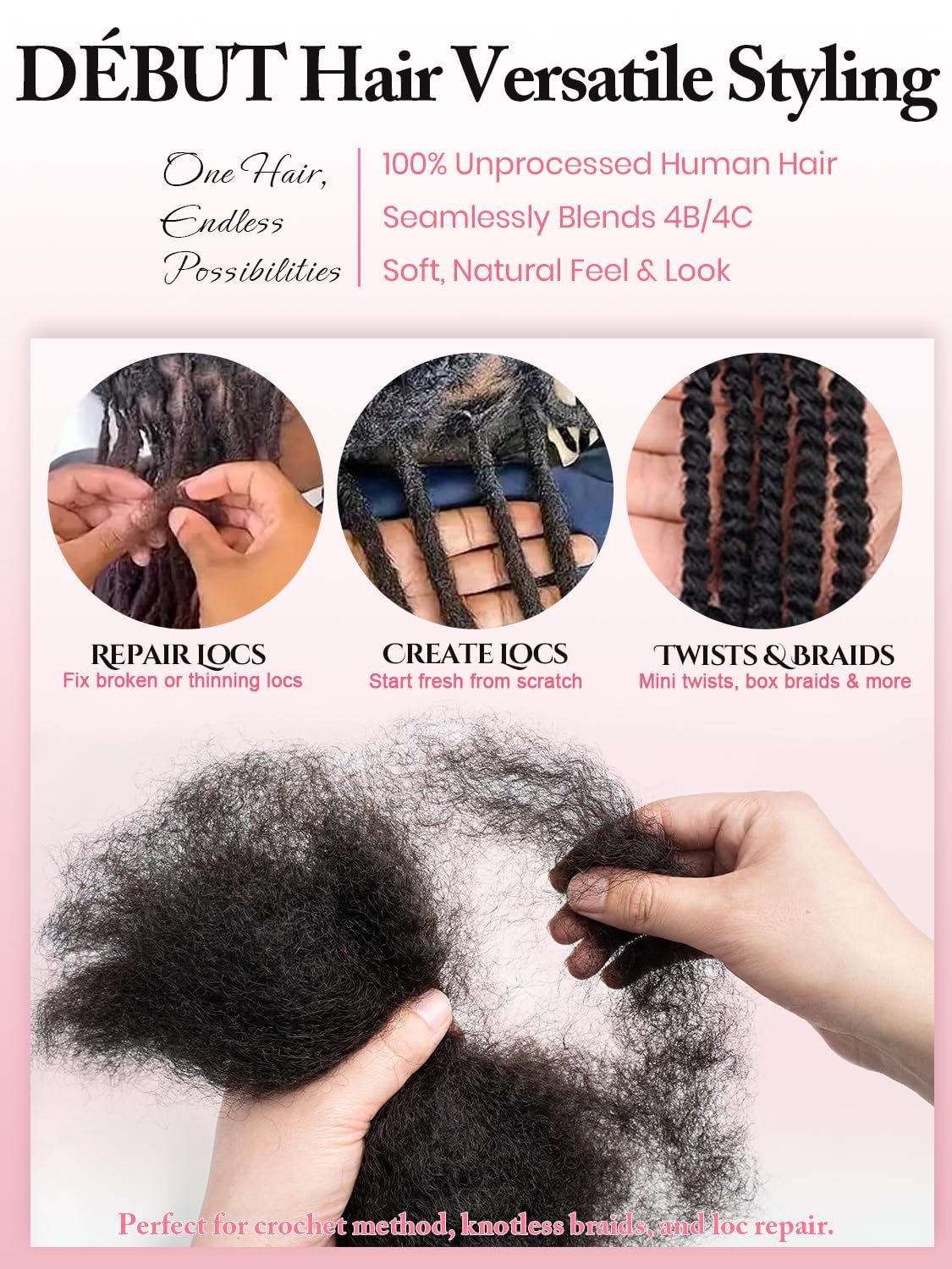 Amazon.com : DÉBUT Afro Kinky Bulk 100% Human Hair 3 Packs  display picture 1