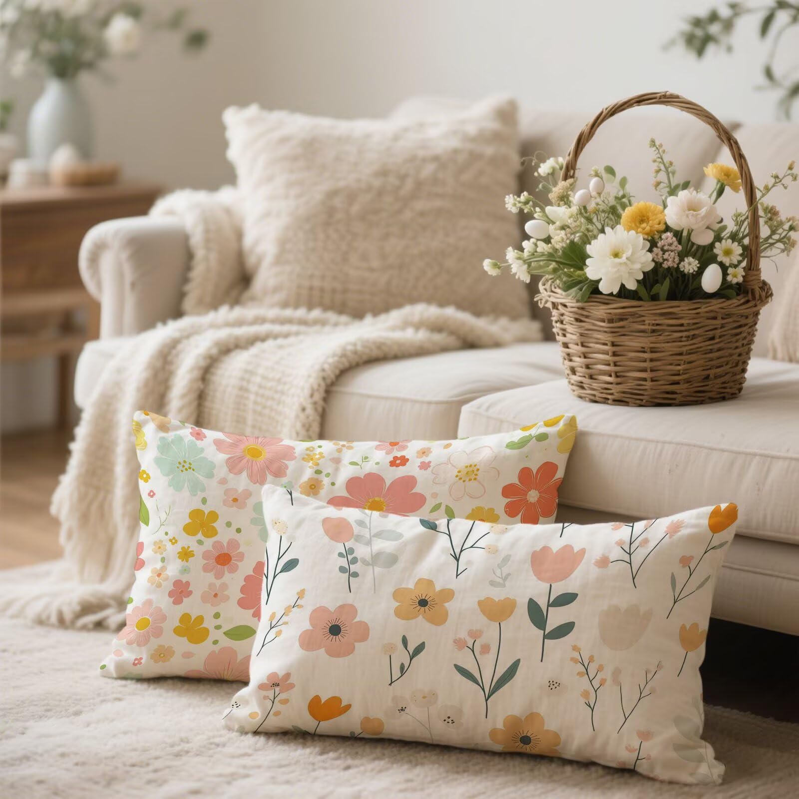 Kopfkissenbezug 70x90 2er Set Kissenbezug Rosa Weiche Leinen Zierkissen Blumen Kissenbezüge Doppelseitig Drucken Sofakissen Pillow Case, Modern Dekokissen für Deko Schlafzimmer Zimmer Balkon P-272