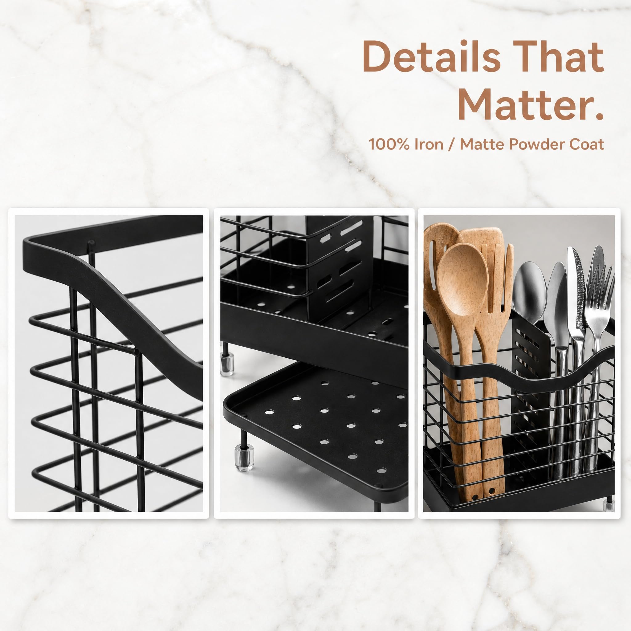 2 Fächer Küchenutensilienhalter Utensilienhalter Schwarz Halter für Küchenutensilien Organizer Metall 20x19x11cm Besteckhalter mit Ablaufboden Besteckkorb Utensilien Caddy für Arbeitsplatte