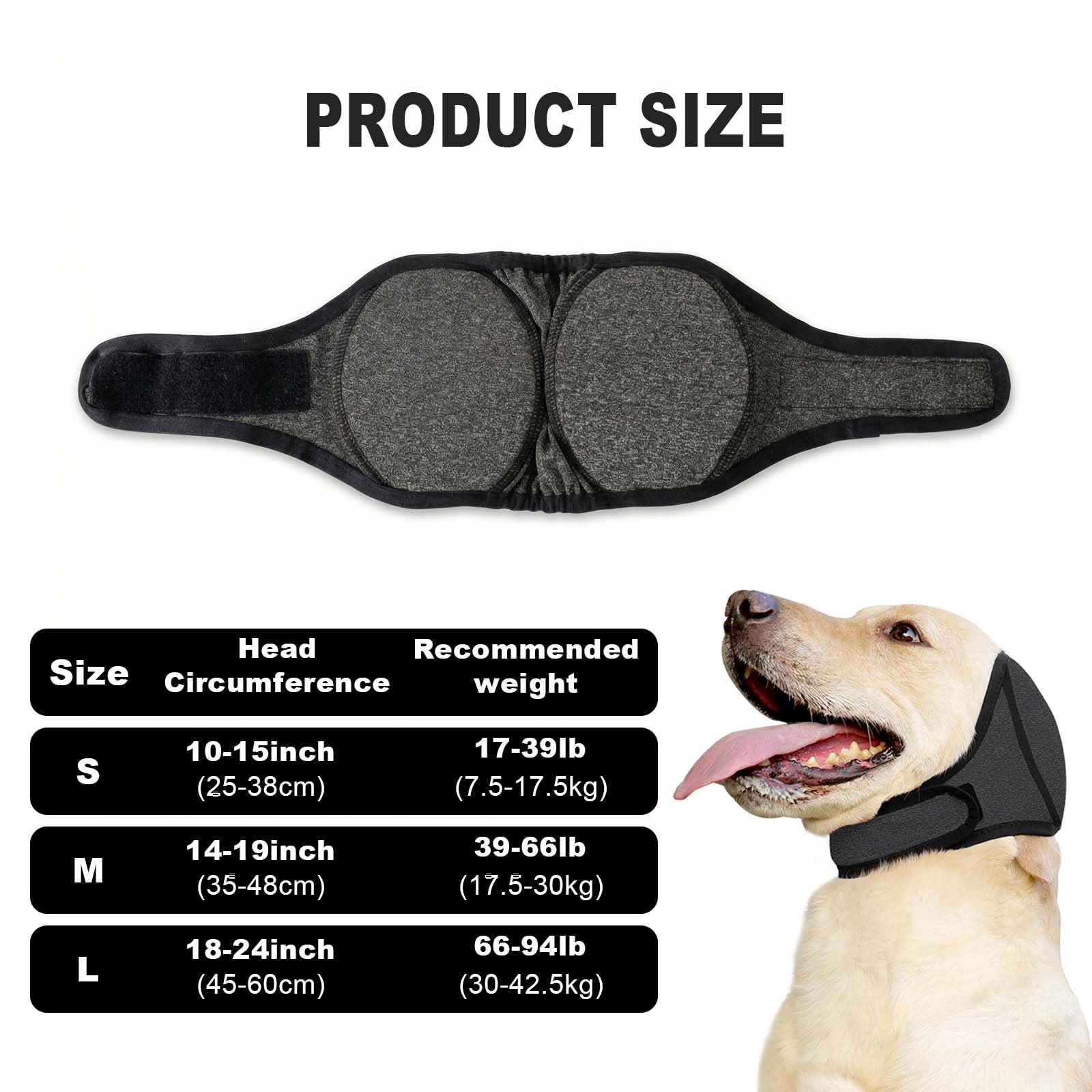 Naapesi Paraorecchie per Cani Antirumore - Fascia Elastica Calmante per Cani Contro Ansia, Fuochi d'Artificio e Tuoni - Protezione Orecchie per Bagno, Toelettatura e Inverno (Grigio) (M)