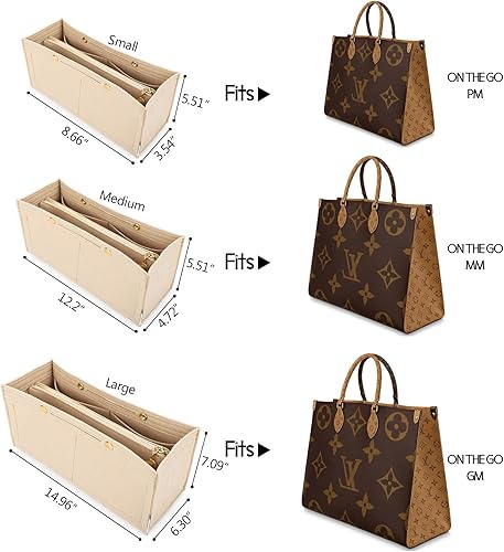 Miniatura 2 de LEXSION Organizador de fieltro para bolso, organizador de bolso con bolsillo desmontable con cremallera para ONTHEGO GM, 3 tamaños 8034 beige, grande