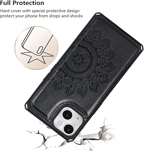 Miniatura 6 de iCoverCase Funda compatible con iPhone 13 con tarjetero para mujer, bloqueo RFID en relieve de piel sintética con correa de muñeca de 6.1 pulgadas