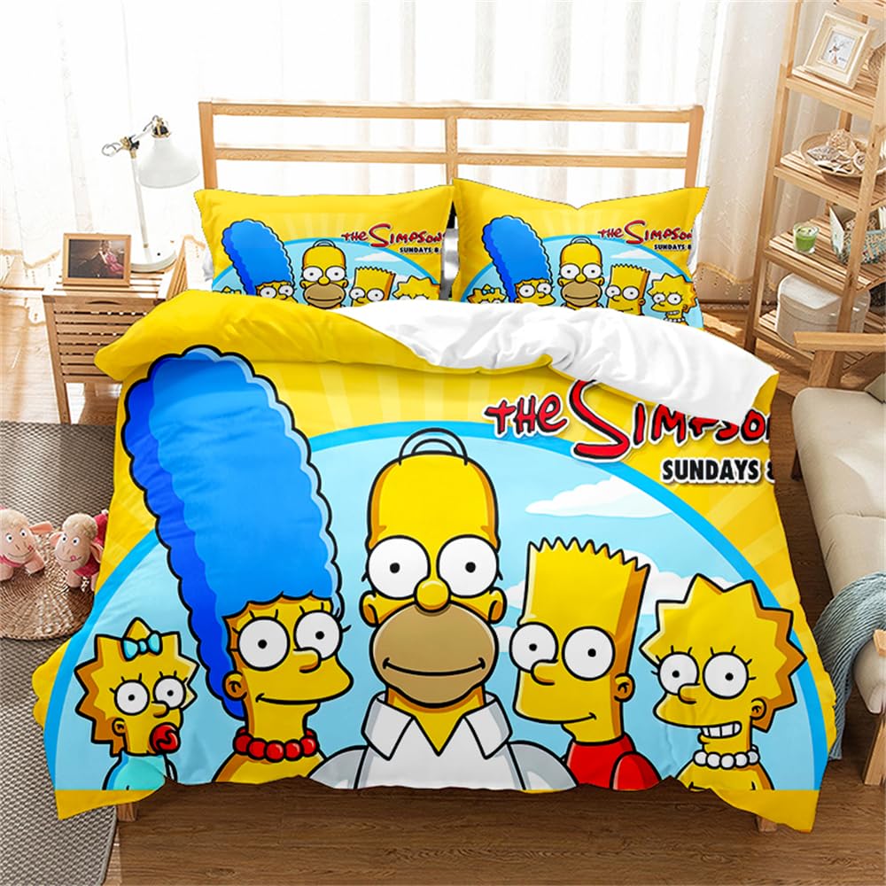 Ste-X Simpson 03 Duvet Cover The Simpsons And 2 Pillowcases 80X80 Cm 100% Cotton 57 Thread Count Oekotex Certified Natural Travel (,200X200cm(Double))