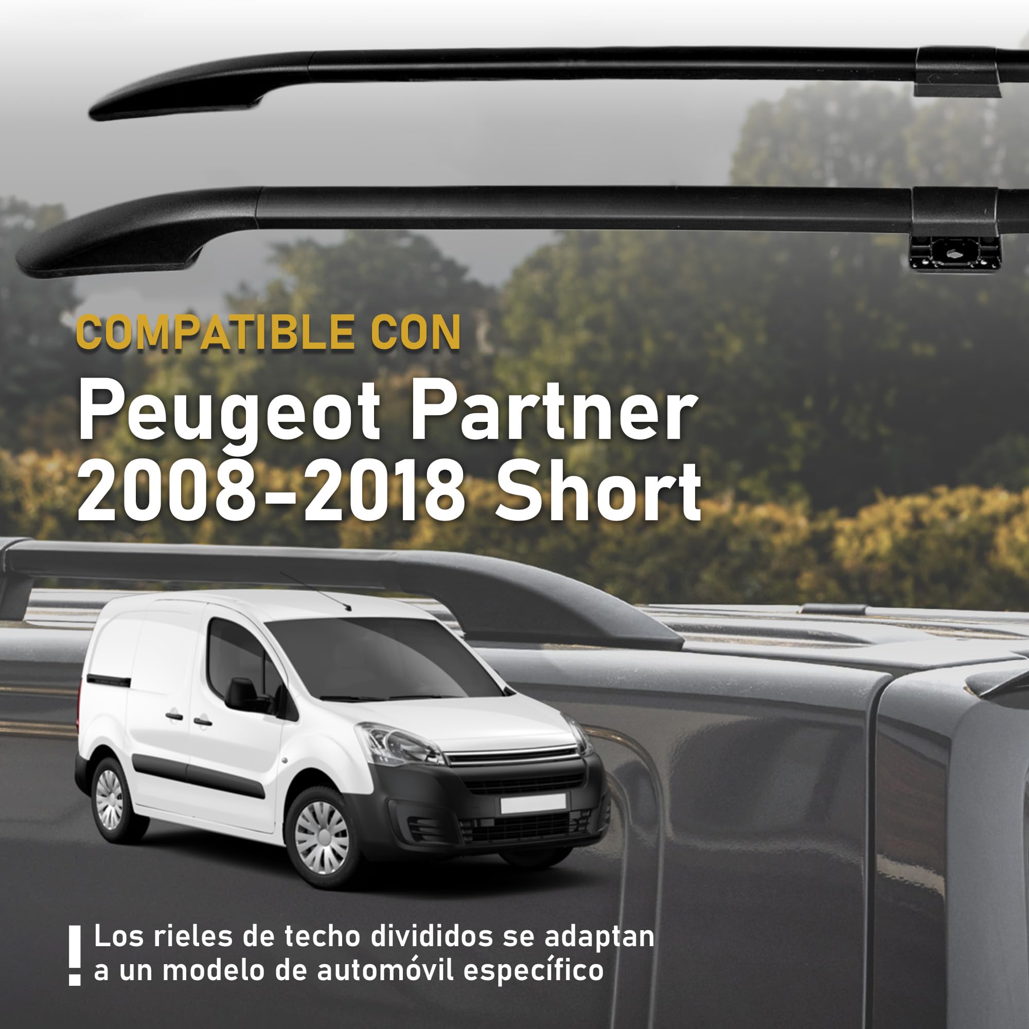CHROMEMASTER | Compatible con Peugeot Partner Short 2008-2018 | Barras Portaequipajes, Rieles de Techo; Se Utilizan para el Montaje de Portaequipajes de Techo, Cajas de Techo o Portabicicletas
