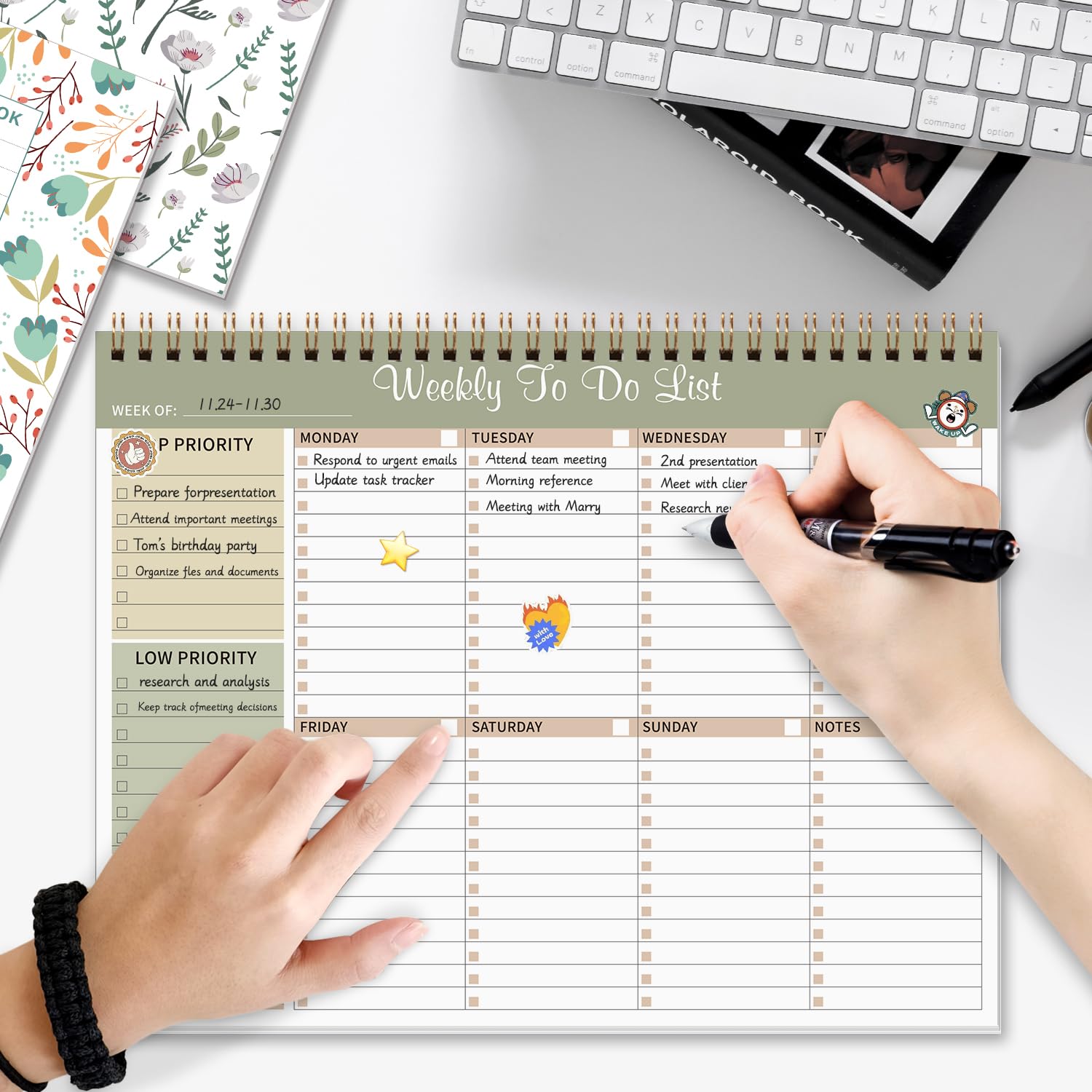 Blocco note per lista delle cose da fare, agenda settimanale non datata per lavoro, agenda giornaliera da 27,9 x 21,6 cm, con 52 pagine, include 2 quaderni a righe bonus (verde)