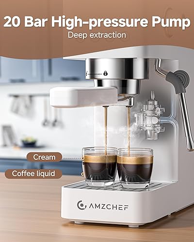 Miniatura 2 de AMZCHEF Máquina de café expreso de 20 bares, cafetera compacta con espumador de leche a vapor, cafetera con tanque de agua extraíble de 50 onzas