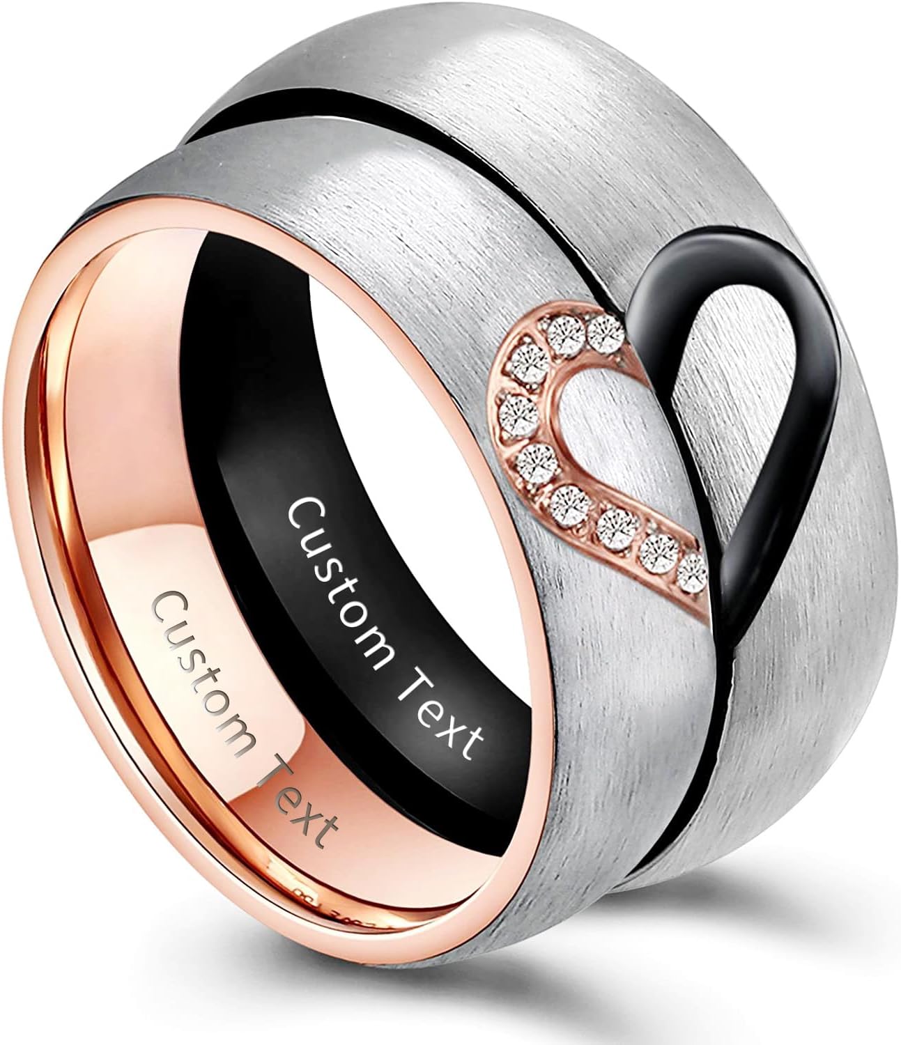 Zoesky6mm Couples Rings Set for Men and Women 2PCS Love Heart Titanium Promise Ring Wedding Bands Custom Engraved Valentines Day Jewelry