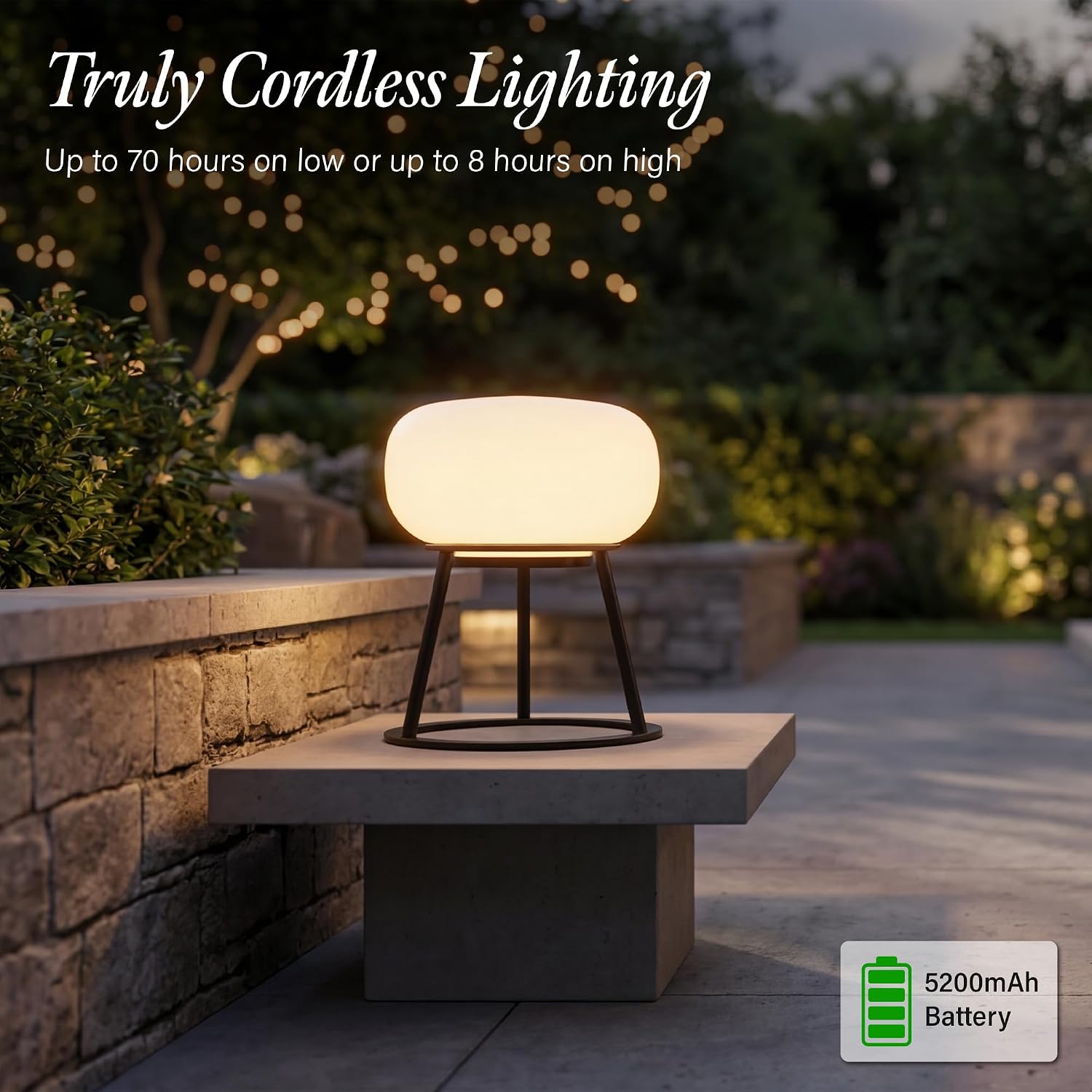 Bulbrite K70303 Kibun Tripod Rechargeable Cordless LED Table Lamp, 3-Levels Brightness Touch Sensor Control, Black