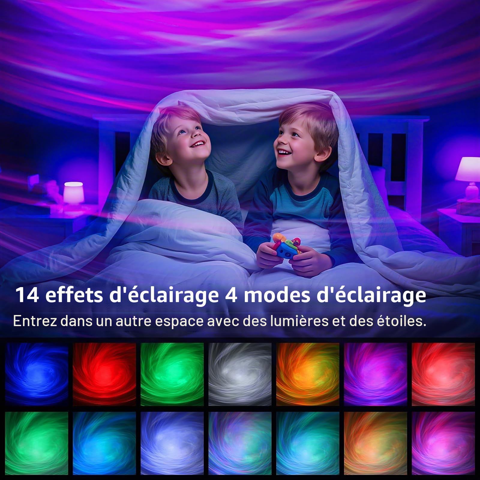 Projecteur Galactique, Lumière Électroluminescente, Couleurs Changeantes, Bluetooth, Montage sur Table