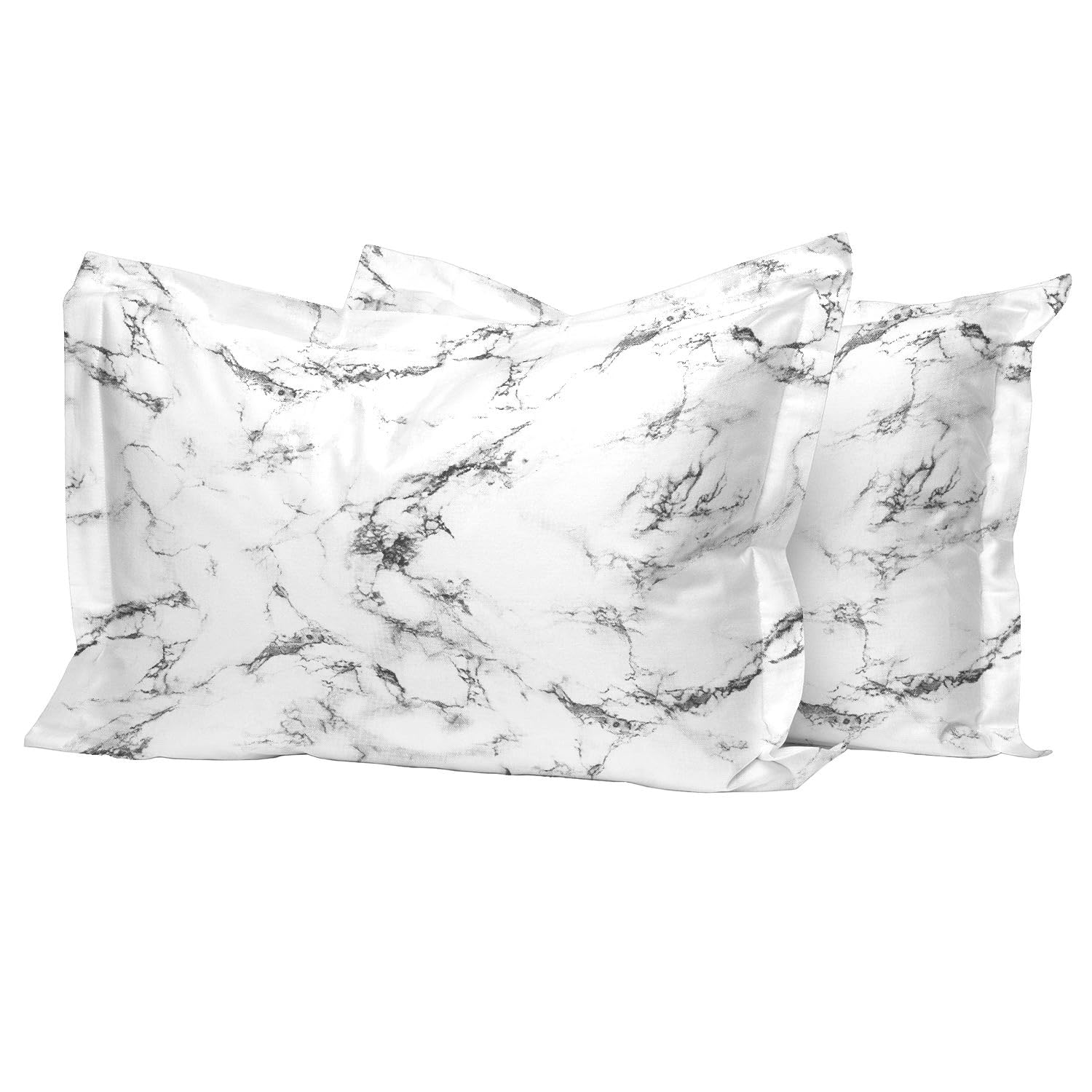 Pizuna Cotton Marble White Printed King Size Oxford Pillow Cases 2 Pack, 100% Long Staple Combed Cotton Pillow Cover, Sateen Weave King PillowCases 50x90 cm (Printed Pillowcases)