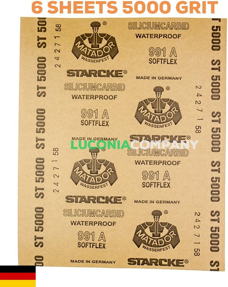 6 Sheets Germany Premium Precision Super Fine Polishing Wet/Dry Abrasive Sandpaper ANTI-CURL Grit 5000