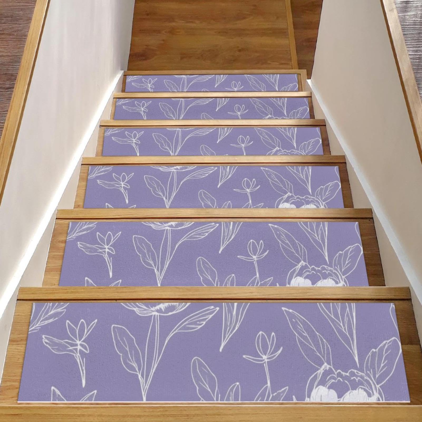 Tapis d'escalier antidérapants haut de gamme motif floral violet pour bois
