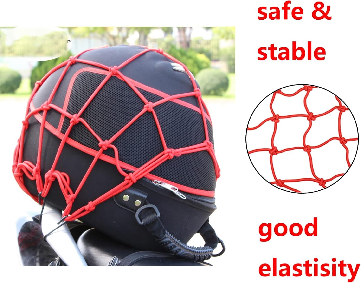 Lot De 2 Filets Élastiques Moto 40x40 Cm – 6 Crochets Réglables Caoutchouc, Très Résistants, Pour Casque/Bagages – Noir